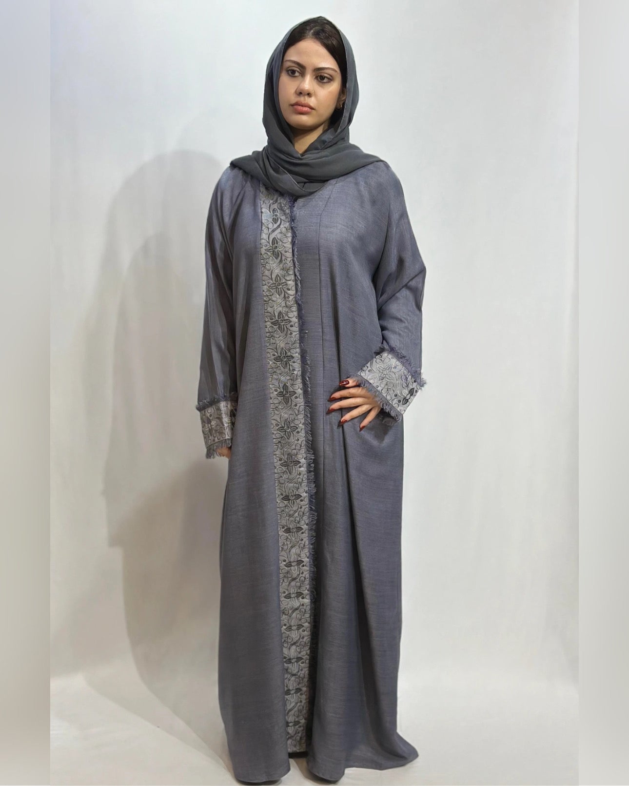 Naseem Al Bahar Geometric Trim Open Abaya
