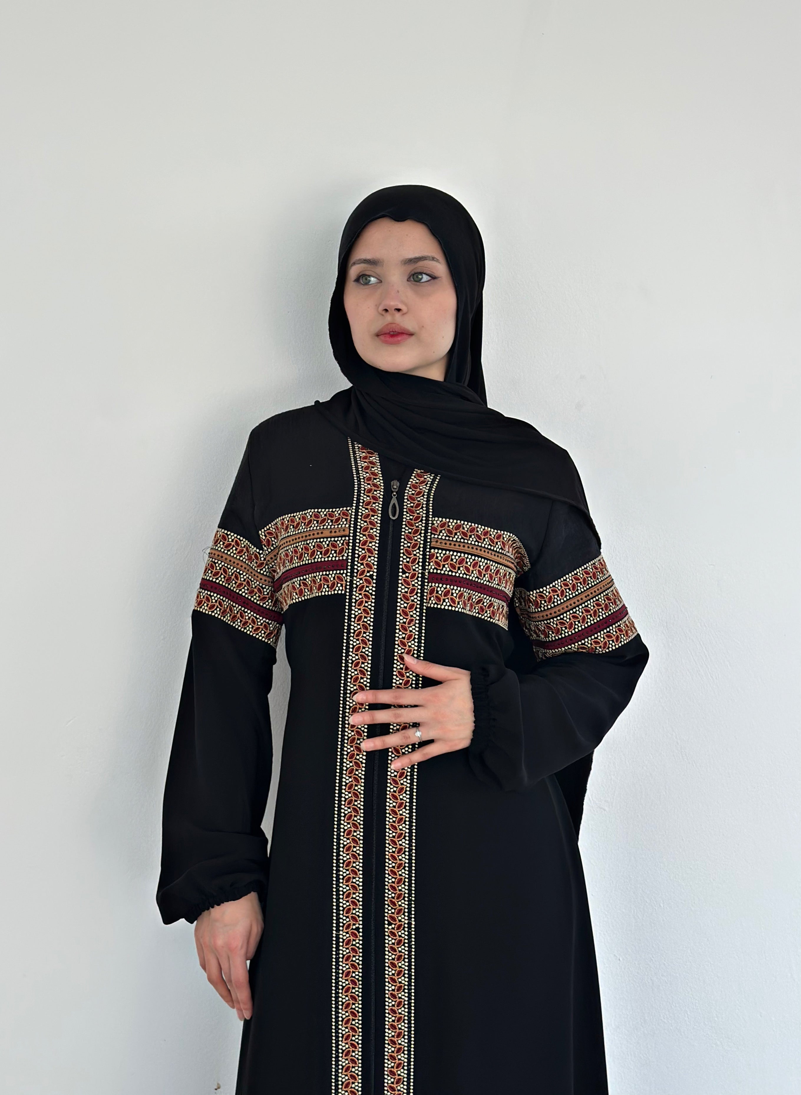 Fatma Tribal Trim Abaya