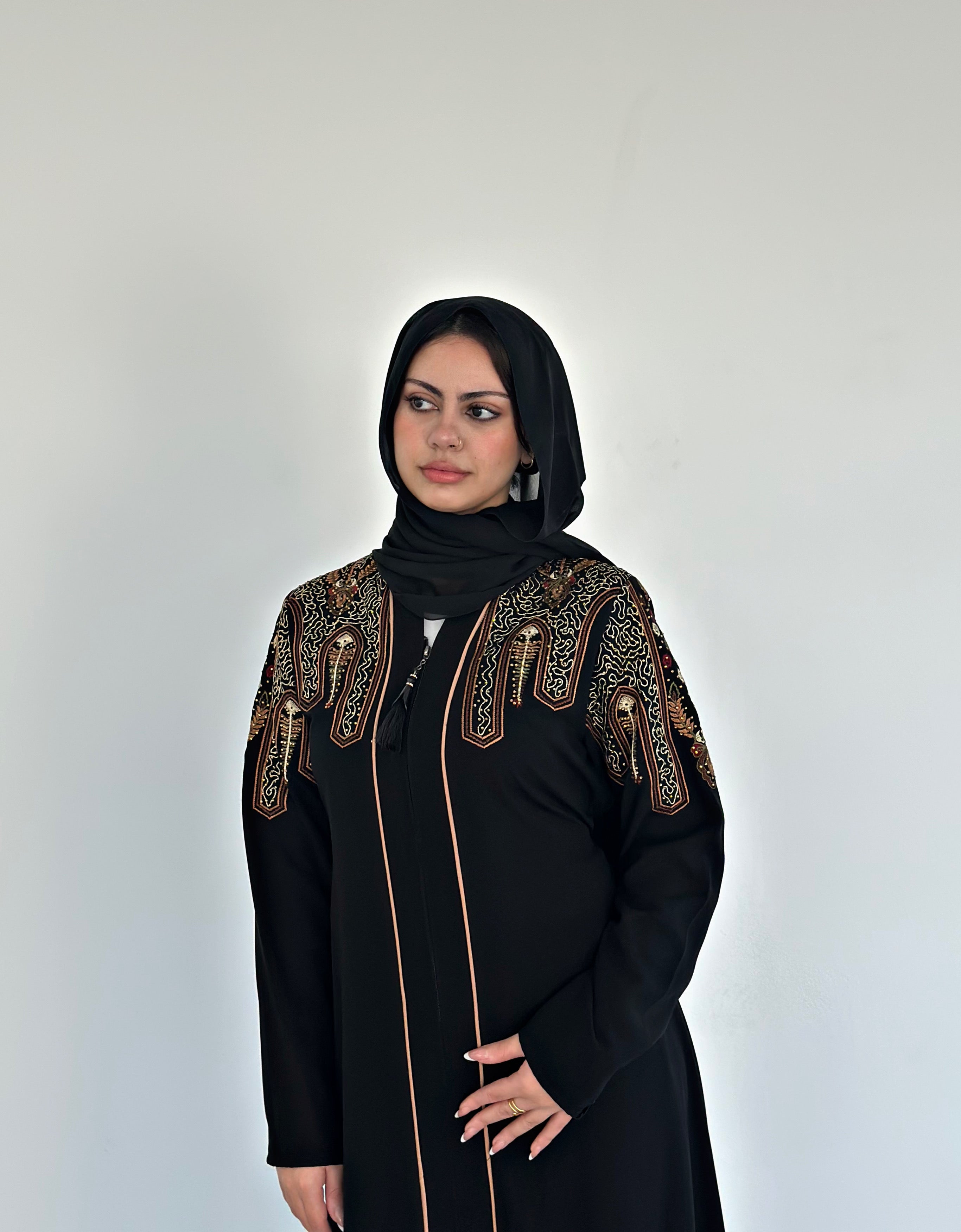 Ottoman Shoulder Embroidered Abaya