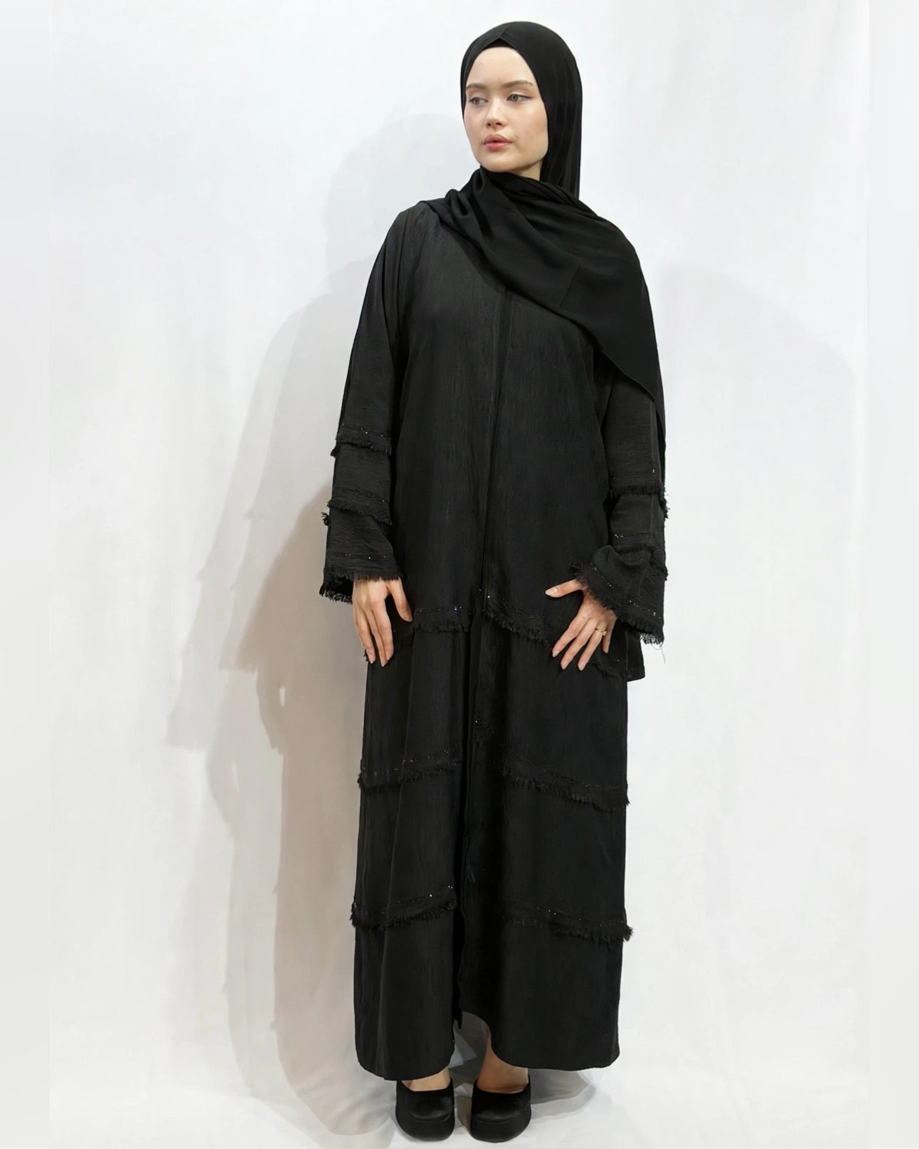 Layered linen abaya