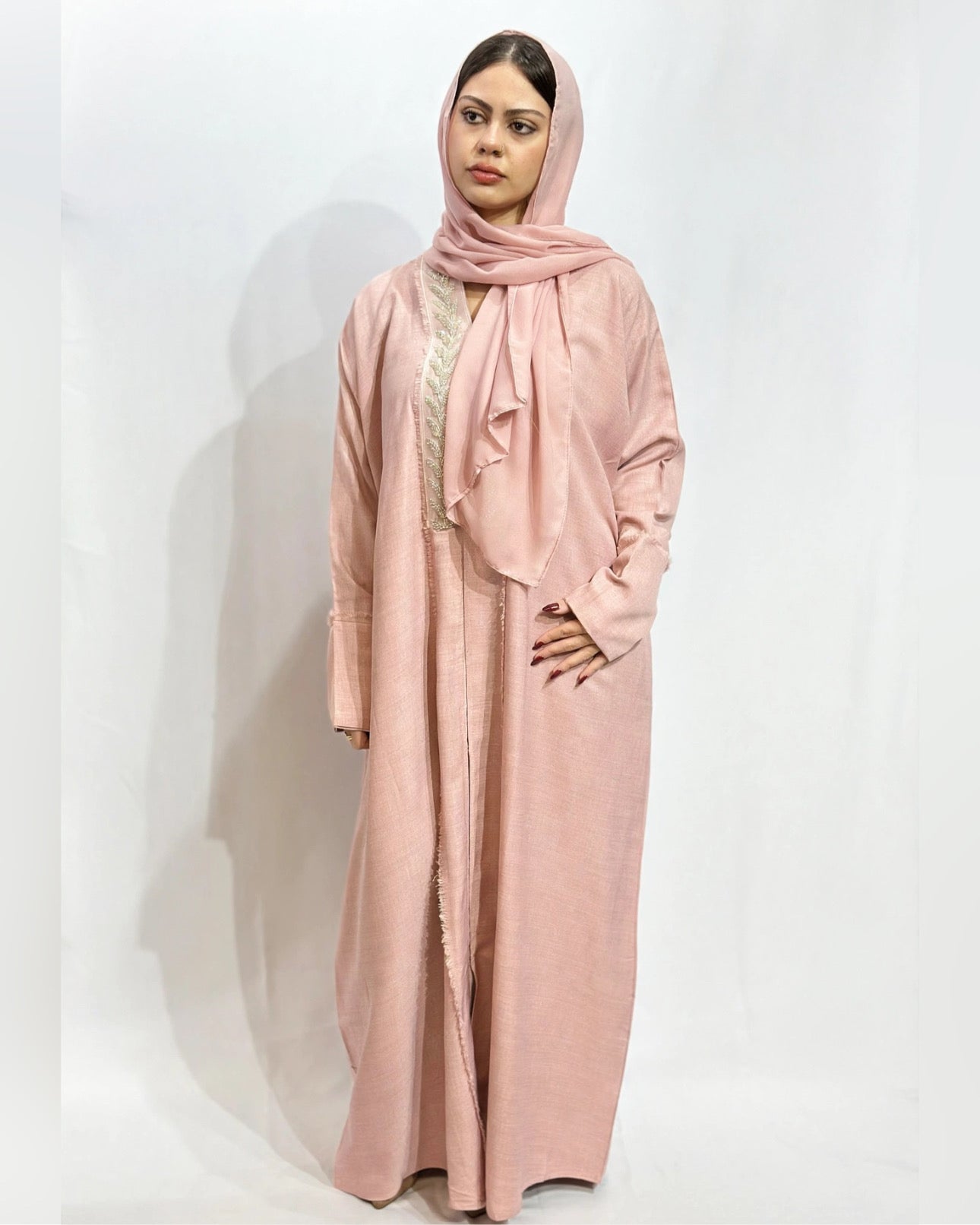 Fringe-Trim Embroidered Abaya