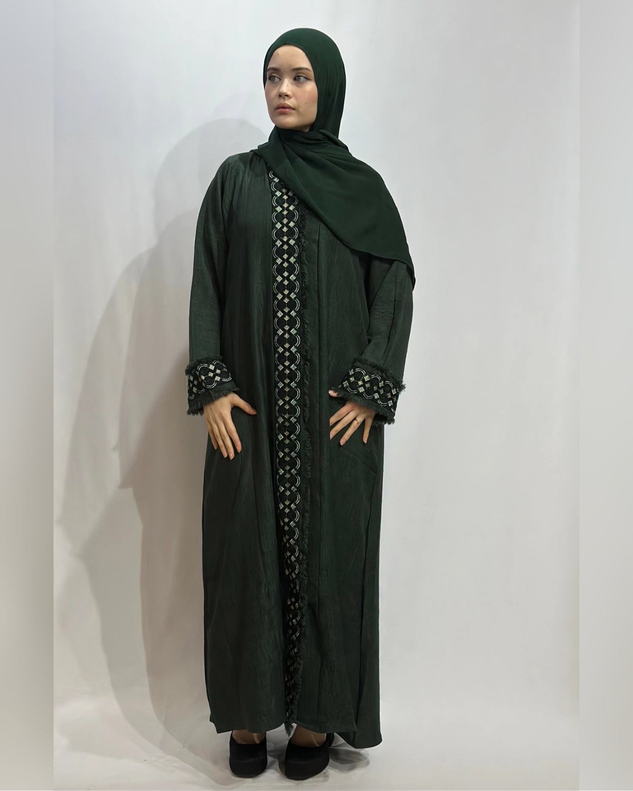 Naseem Al Bahar Geometric Trim Open Abaya