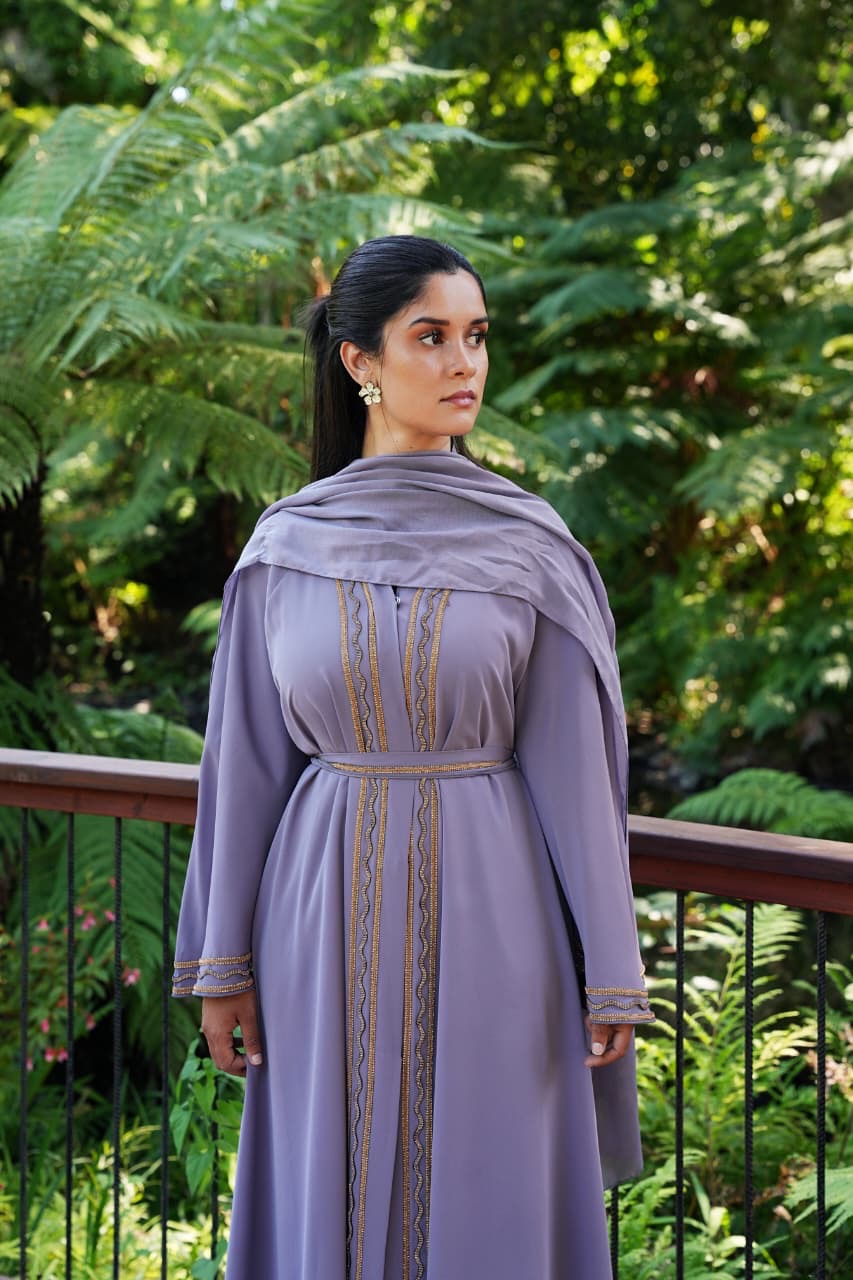 Malika Al Asal Rope-Trim Belted Abaya