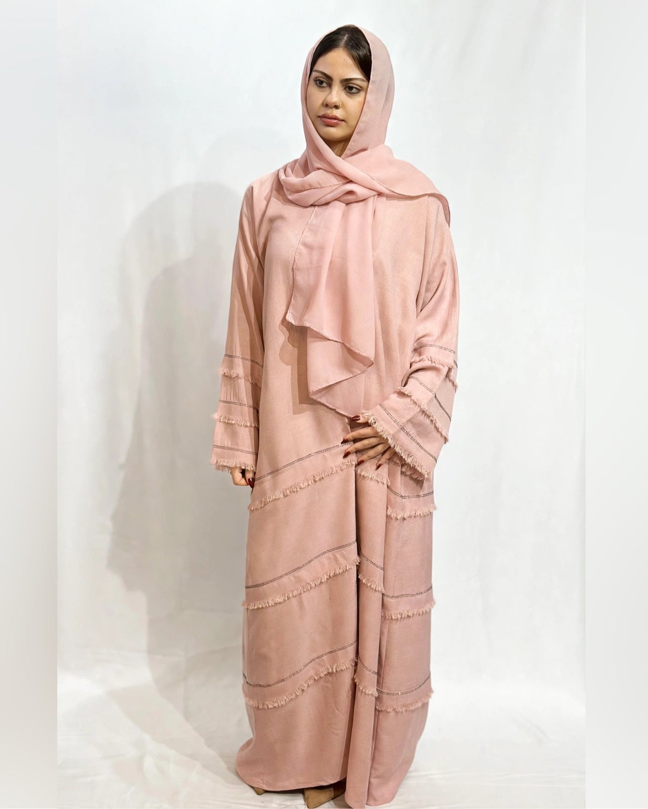 Layered linen abaya