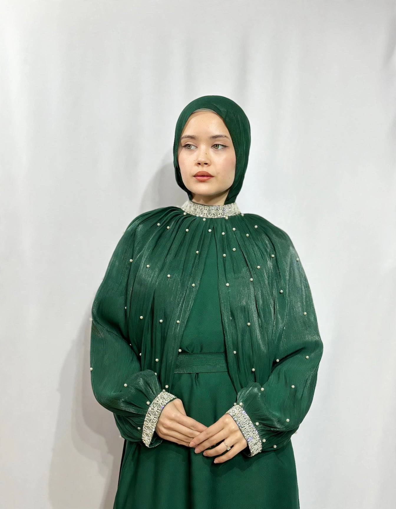 Layl Al Nujūm Pearl-Studded Sleeve Abaya