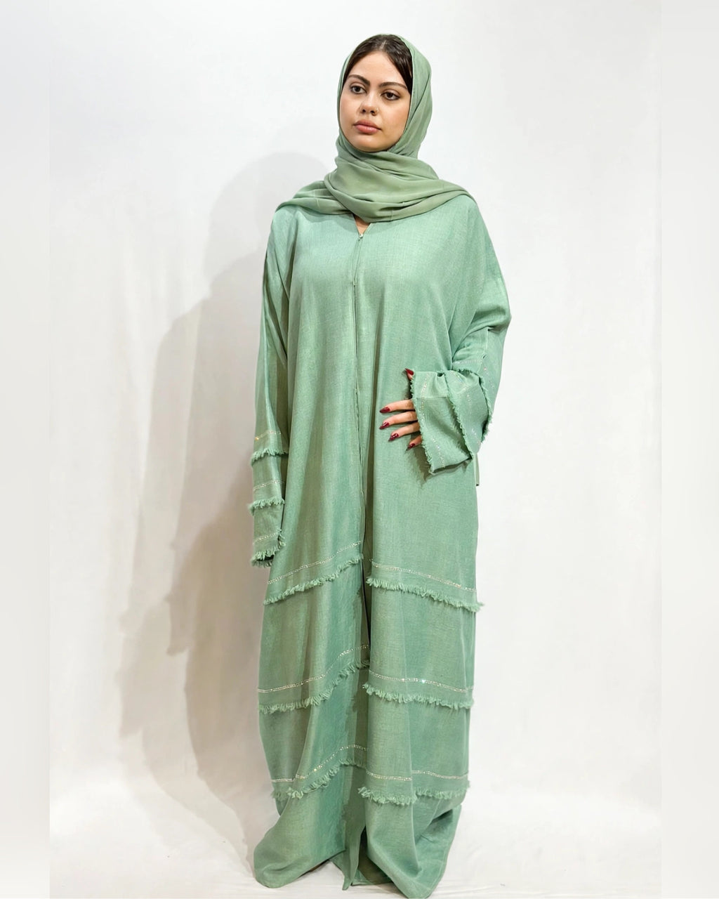 Layered linen abaya