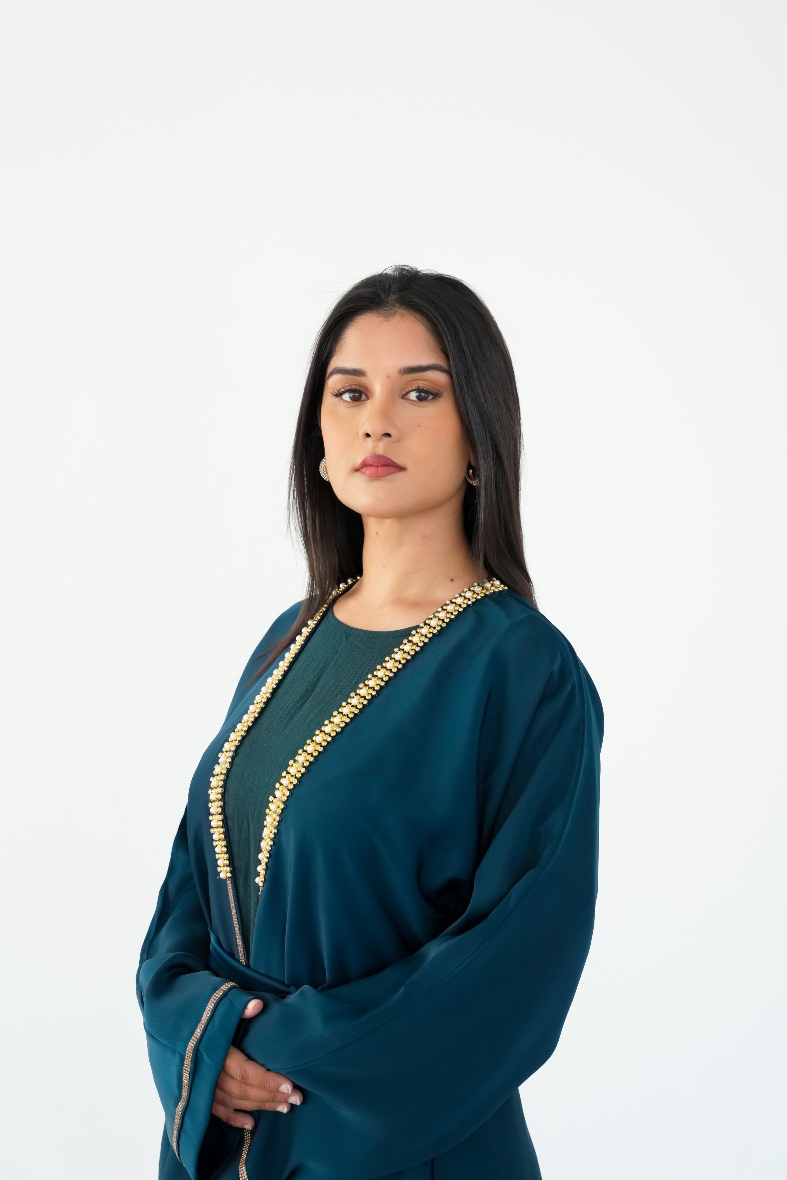 The Majestic Teal Pearl Abaya