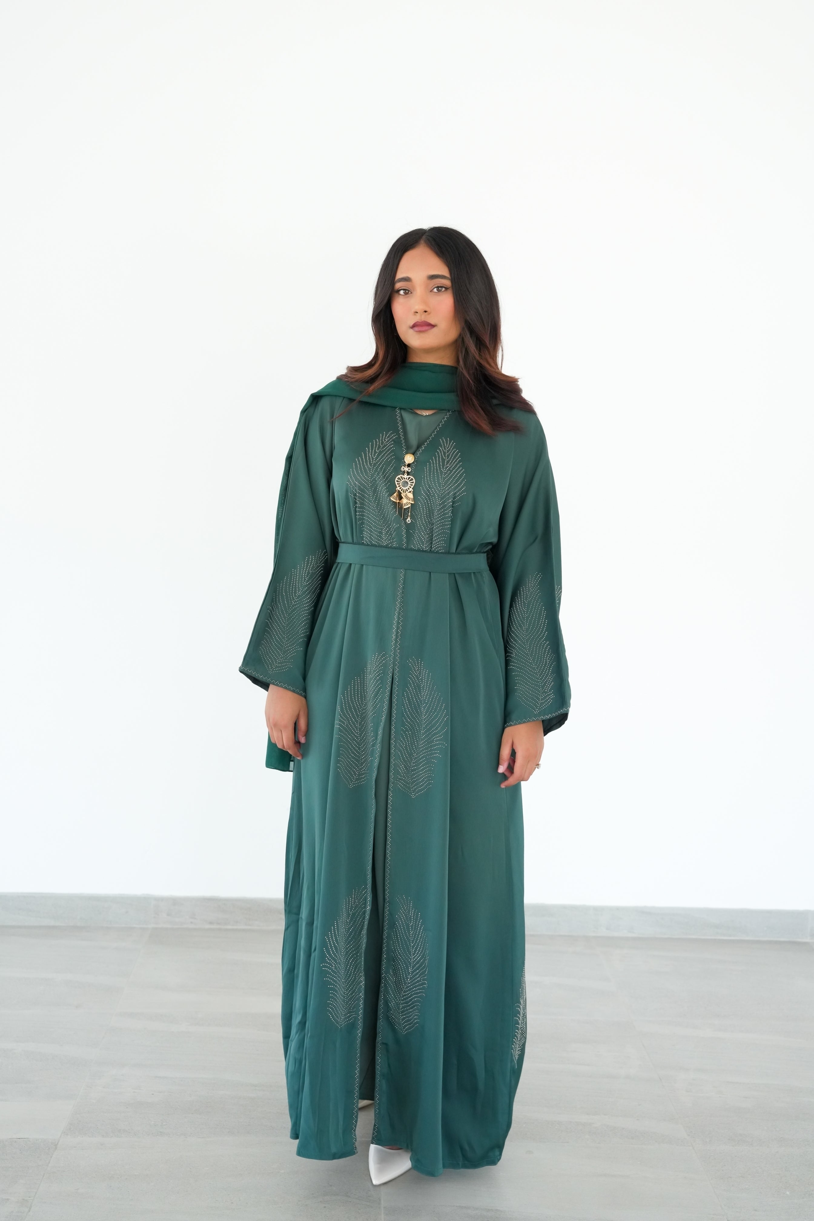 The Emerald Crystal Feather Abaya