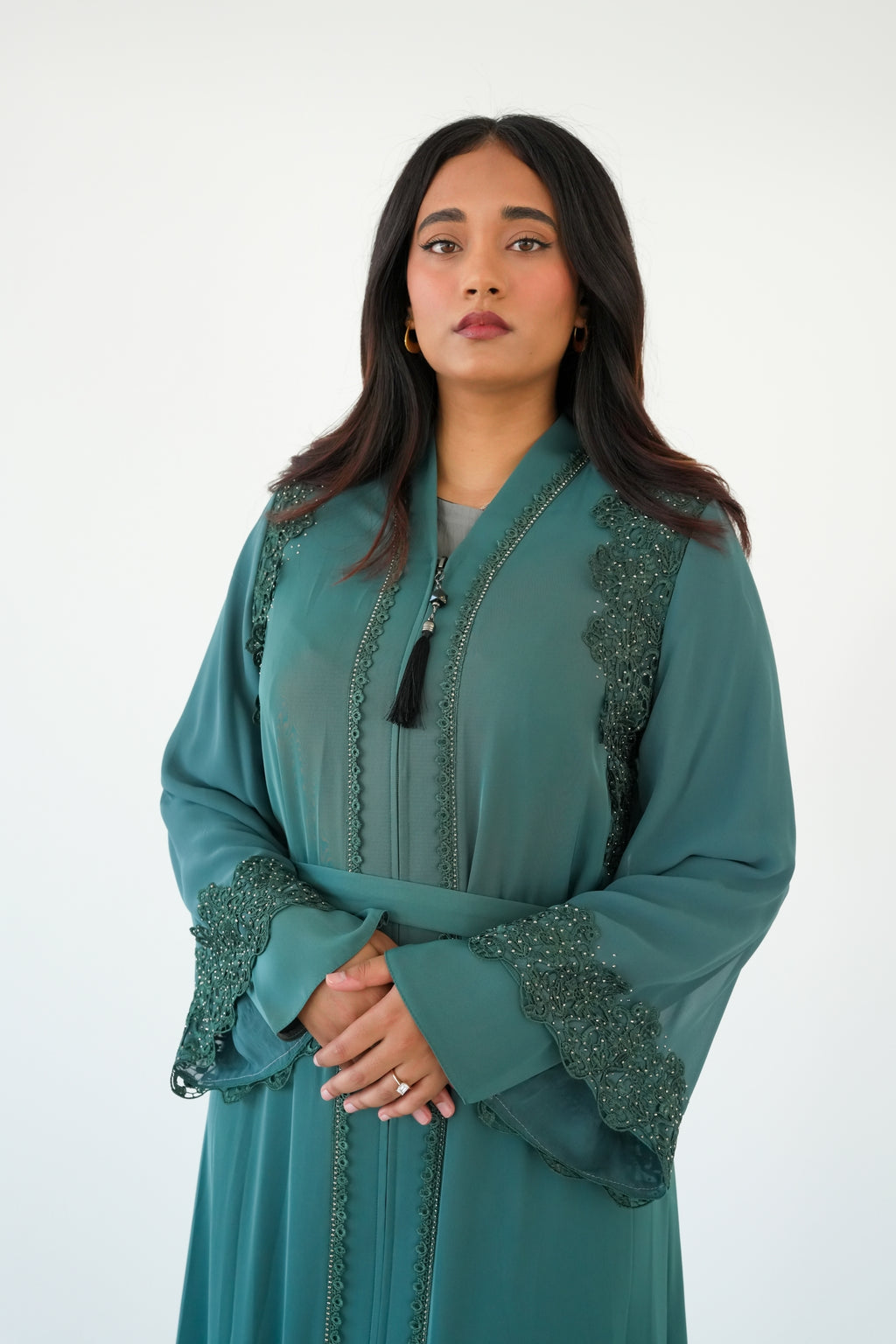 The Teal Baroque Lace Abaya