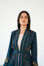 The Sapphire And Teal Leaf Scroll Abaya