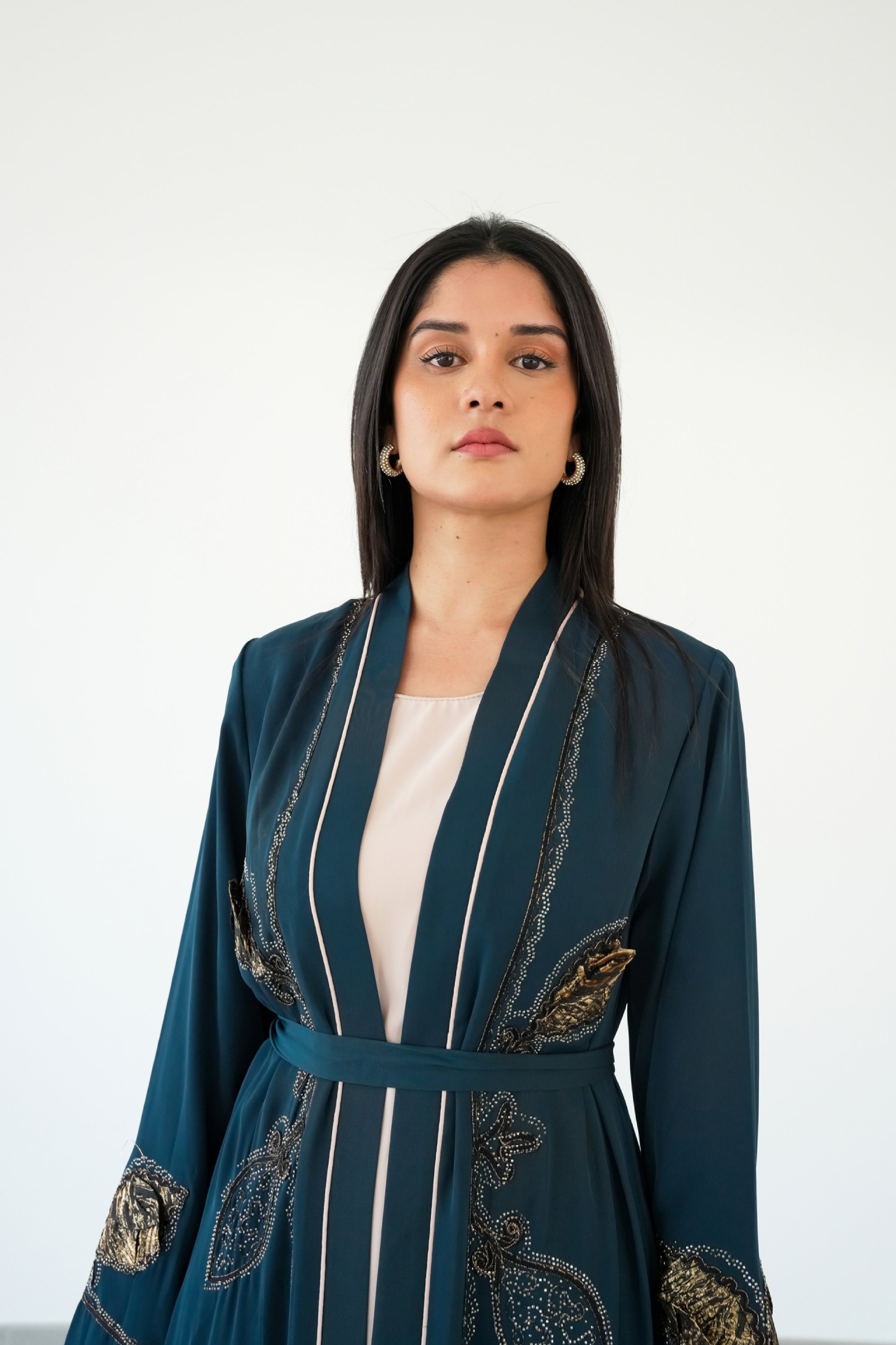 The Sapphire And Teal Leaf Scroll Abaya