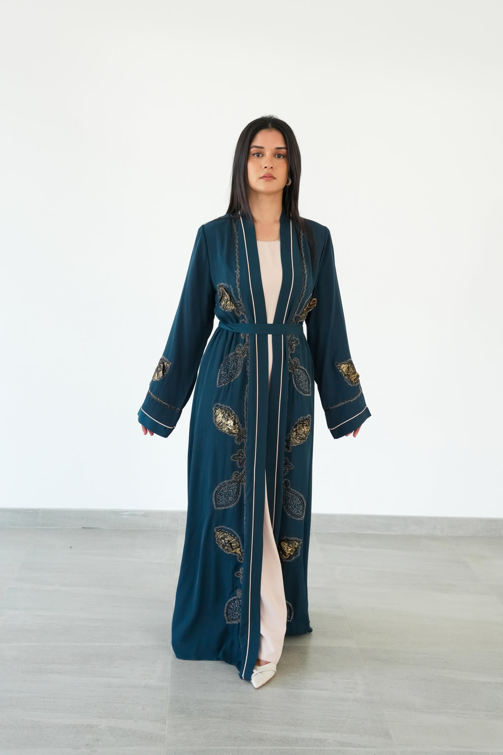 The Sapphire And Teal Leaf Scroll Abaya