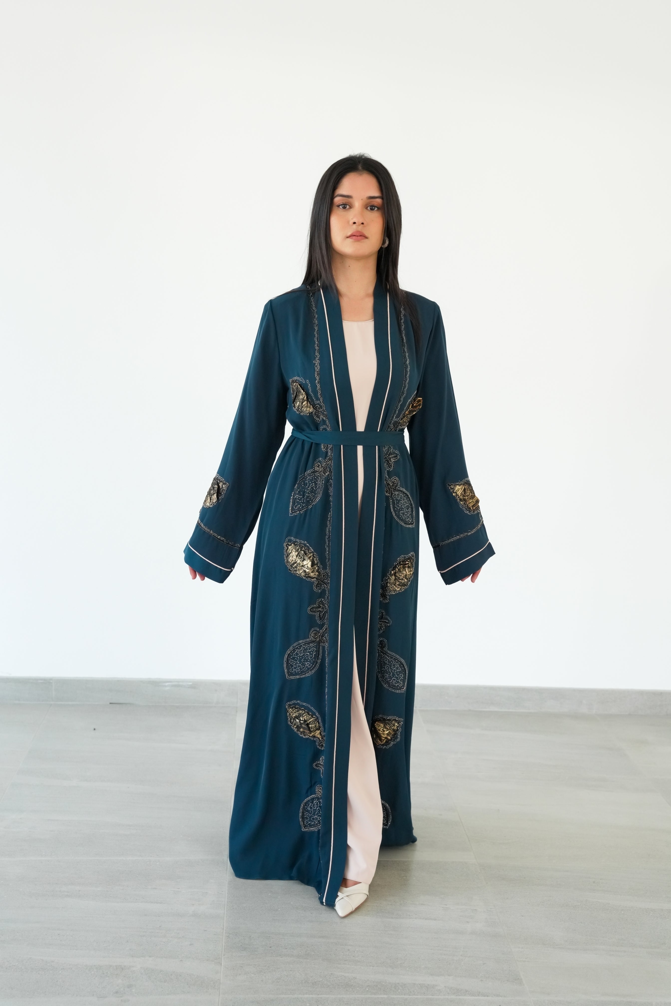 The Sapphire And Teal Leaf Scroll Abaya
