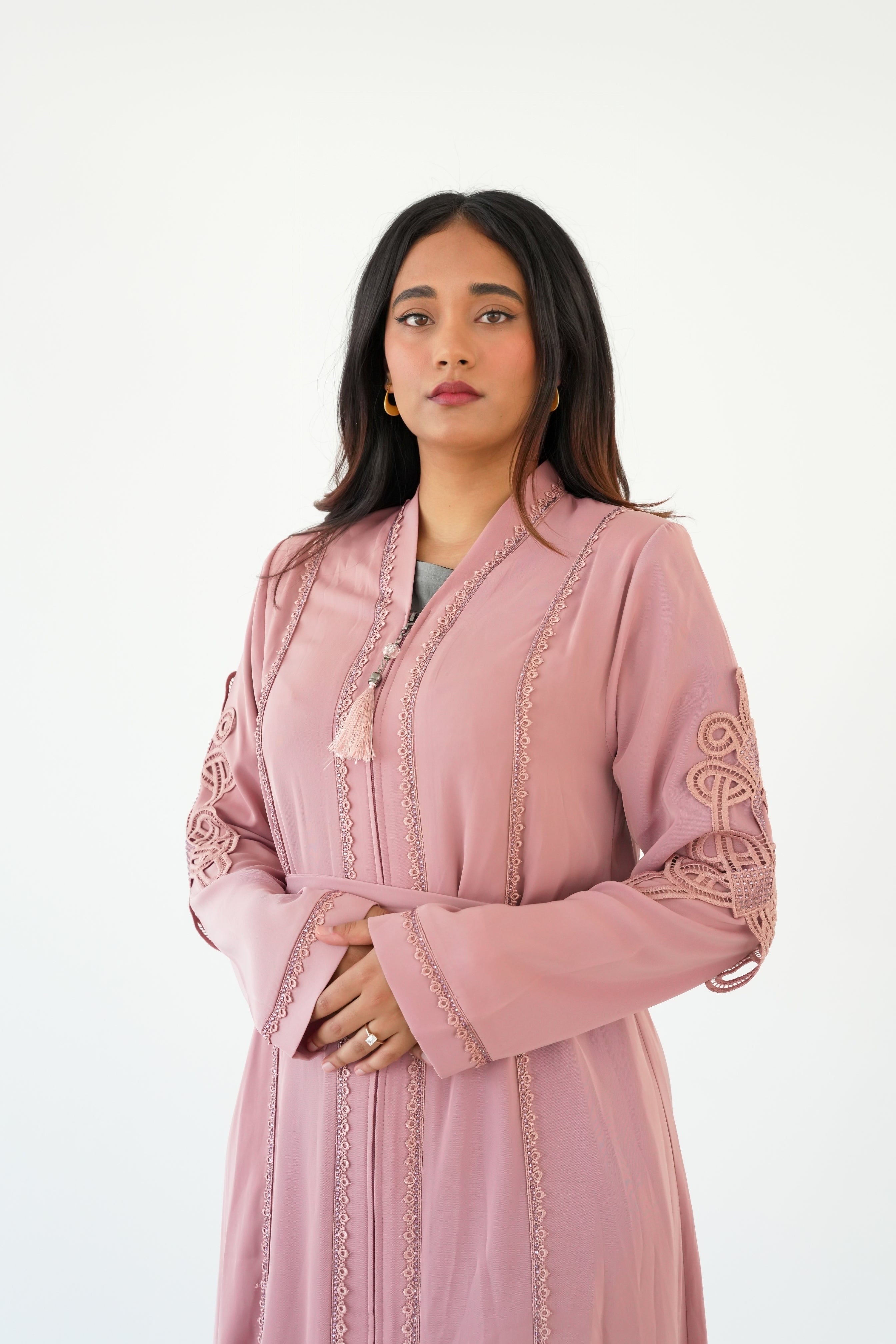 The Dusty Rose Corded Scroll Abaya