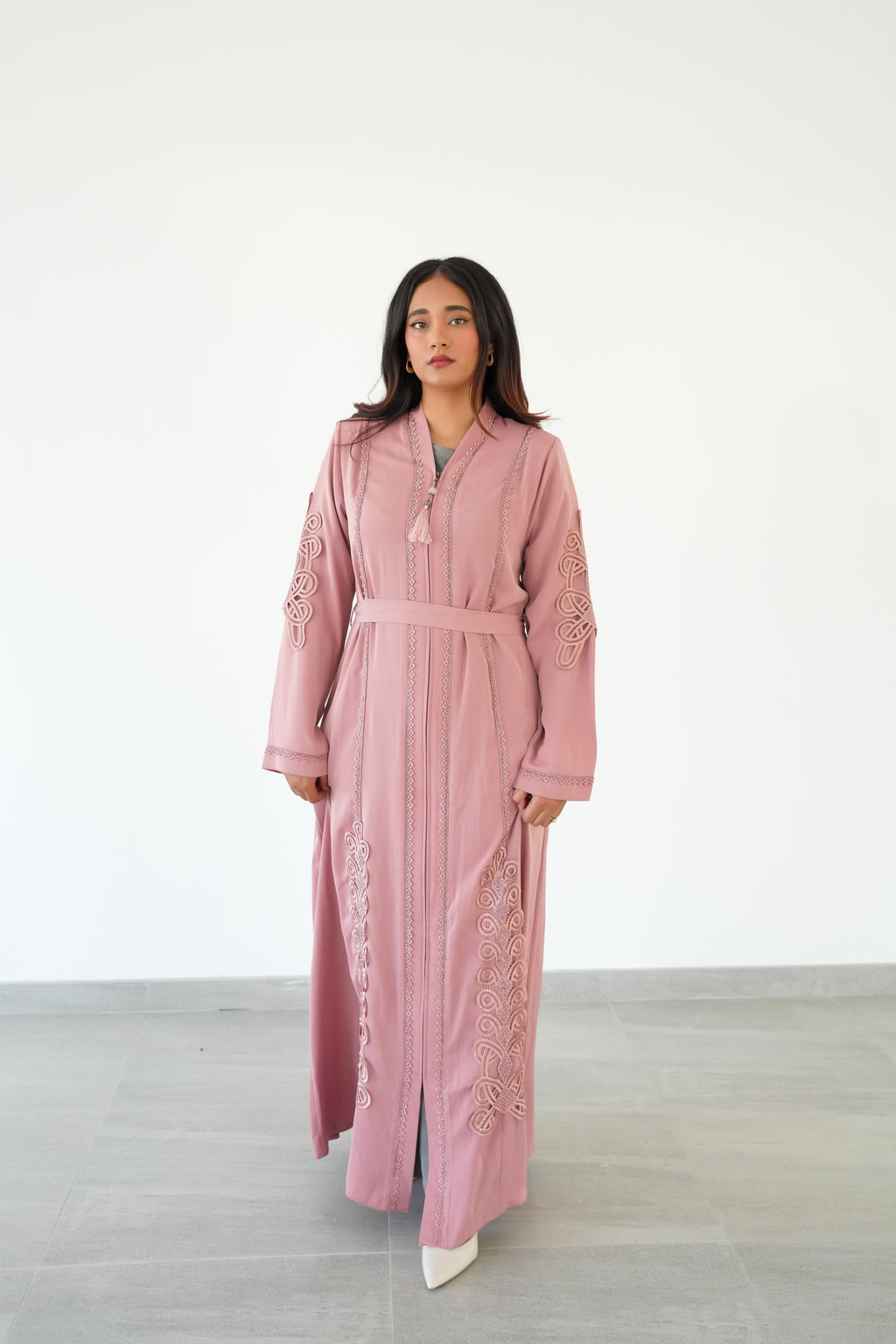 The Dusty Rose Corded Scroll Abaya