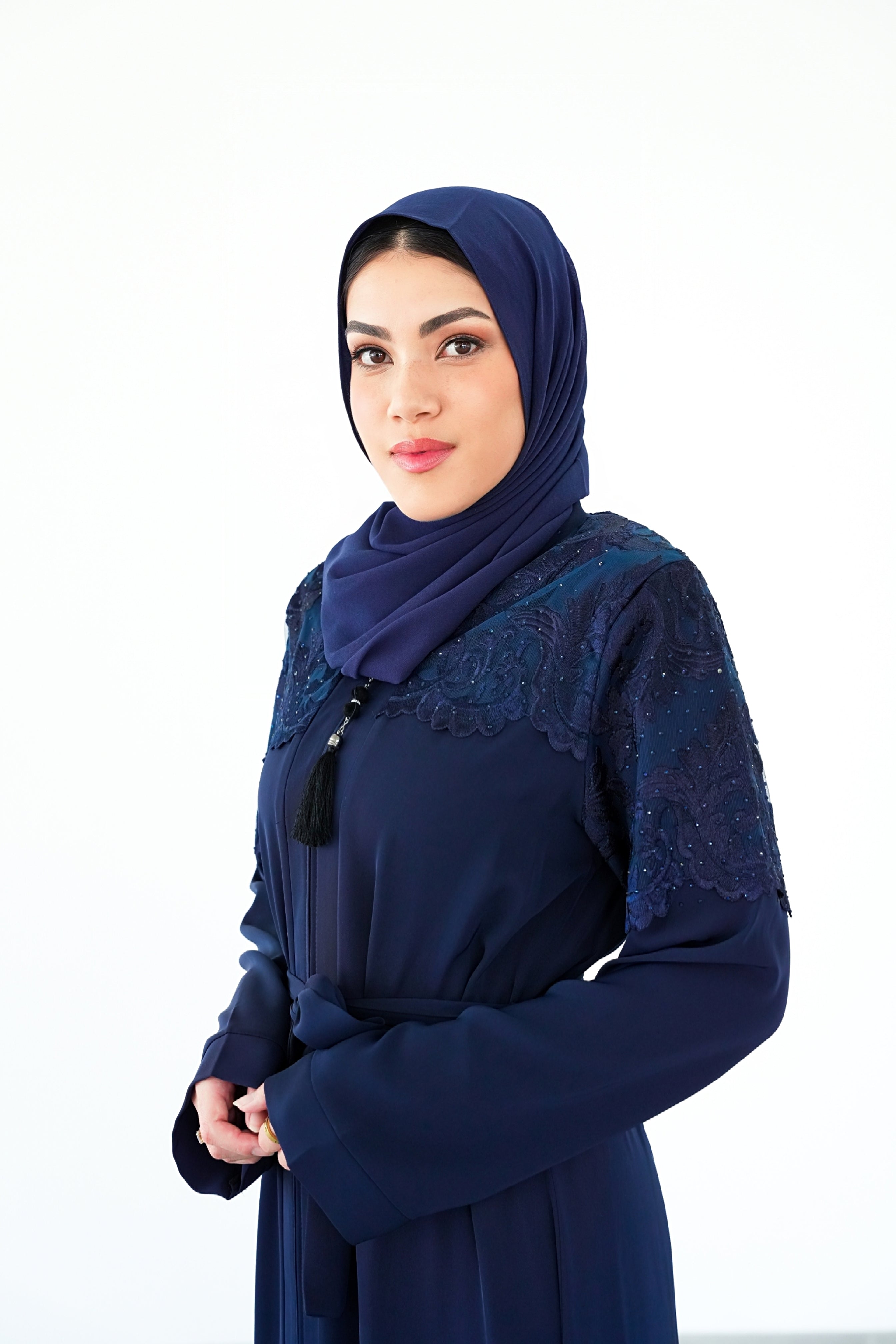 The Slate Chantilly Lace Abaya