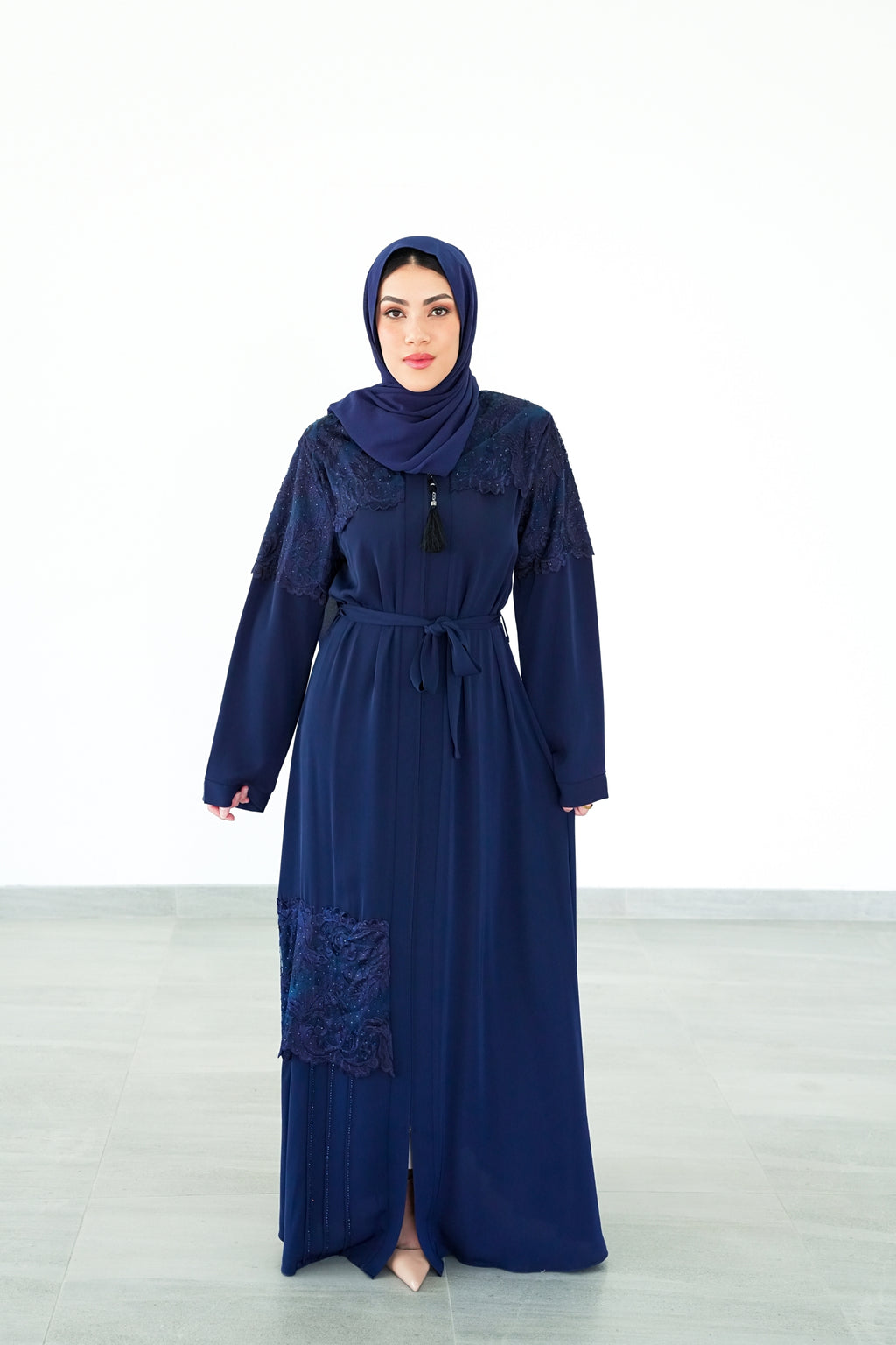 The Slate Chantilly Lace Abaya