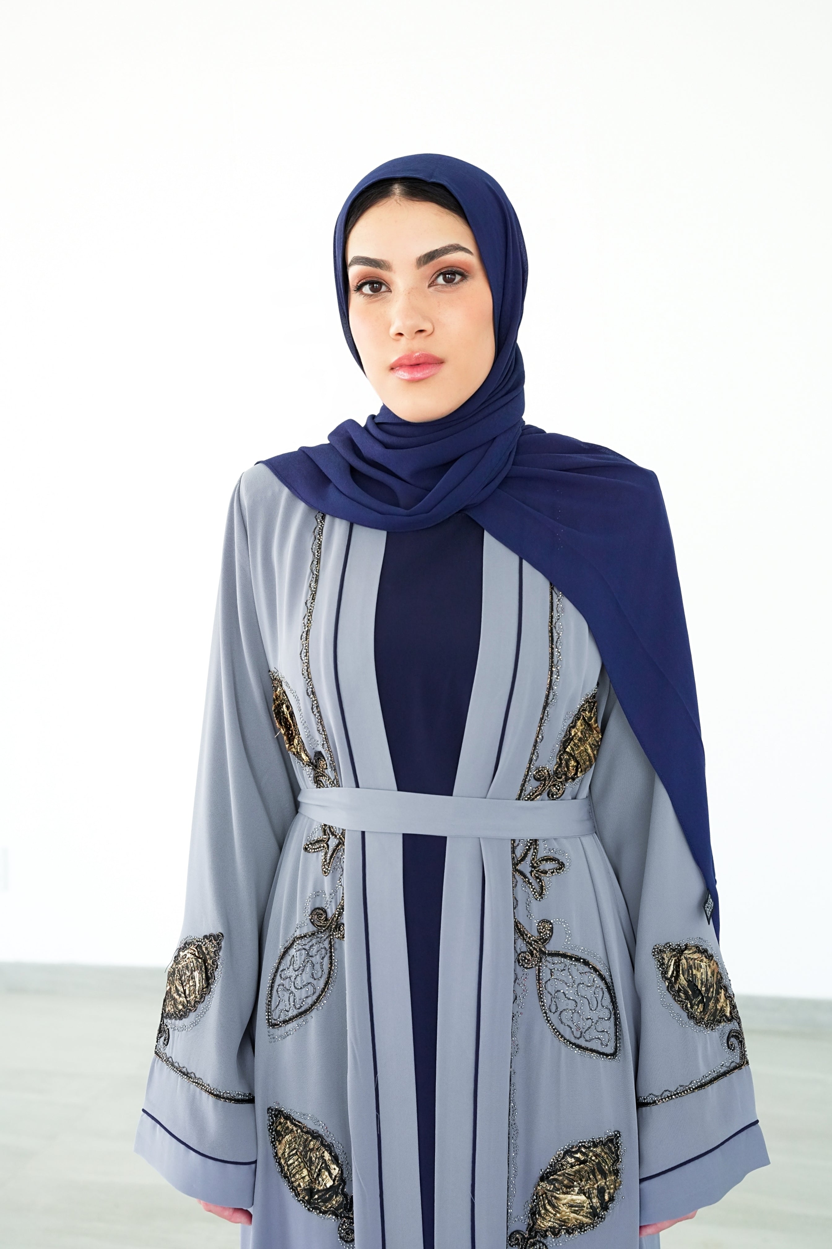 The Sapphire And Teal Leaf Scroll Abaya
