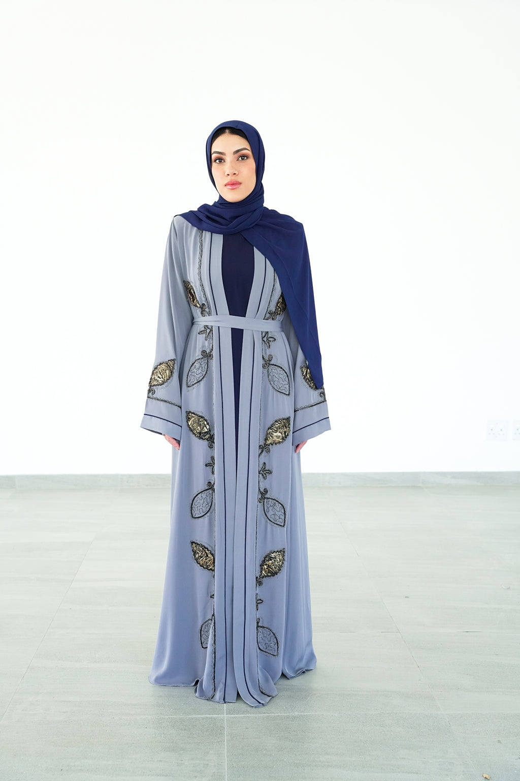 The Sapphire And Teal Leaf Scroll Abaya