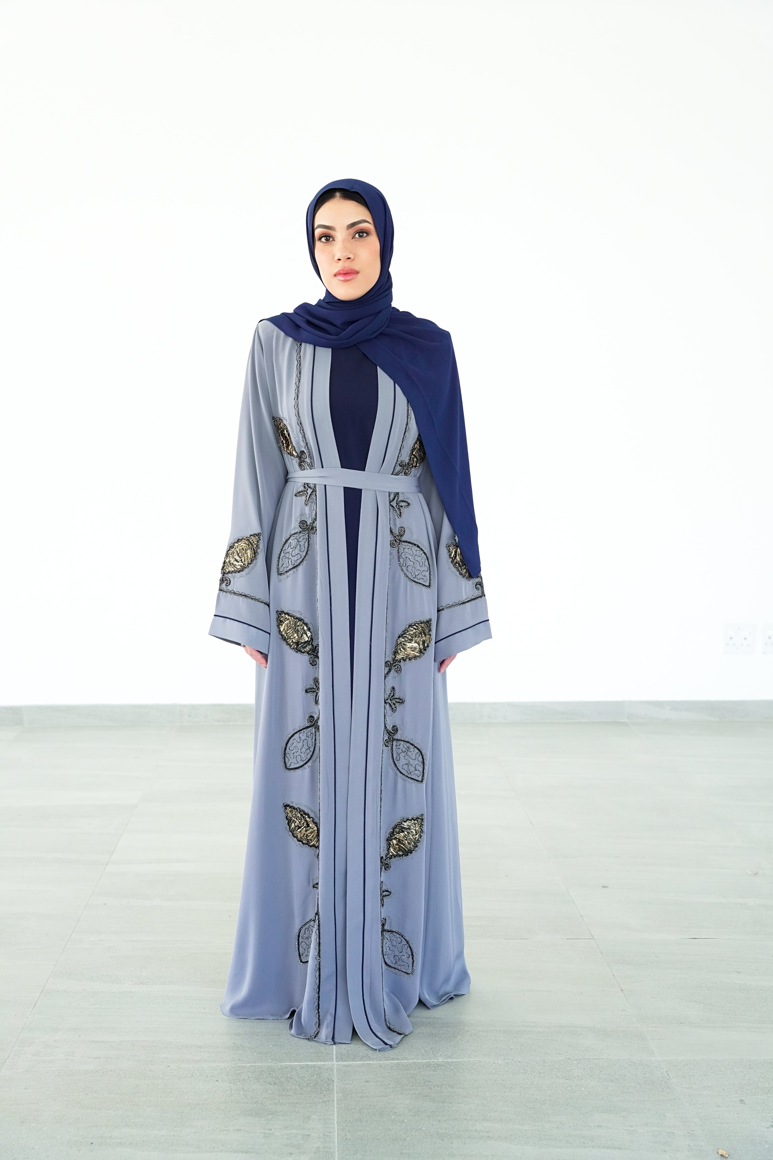 The Sapphire And Teal Leaf Scroll Abaya