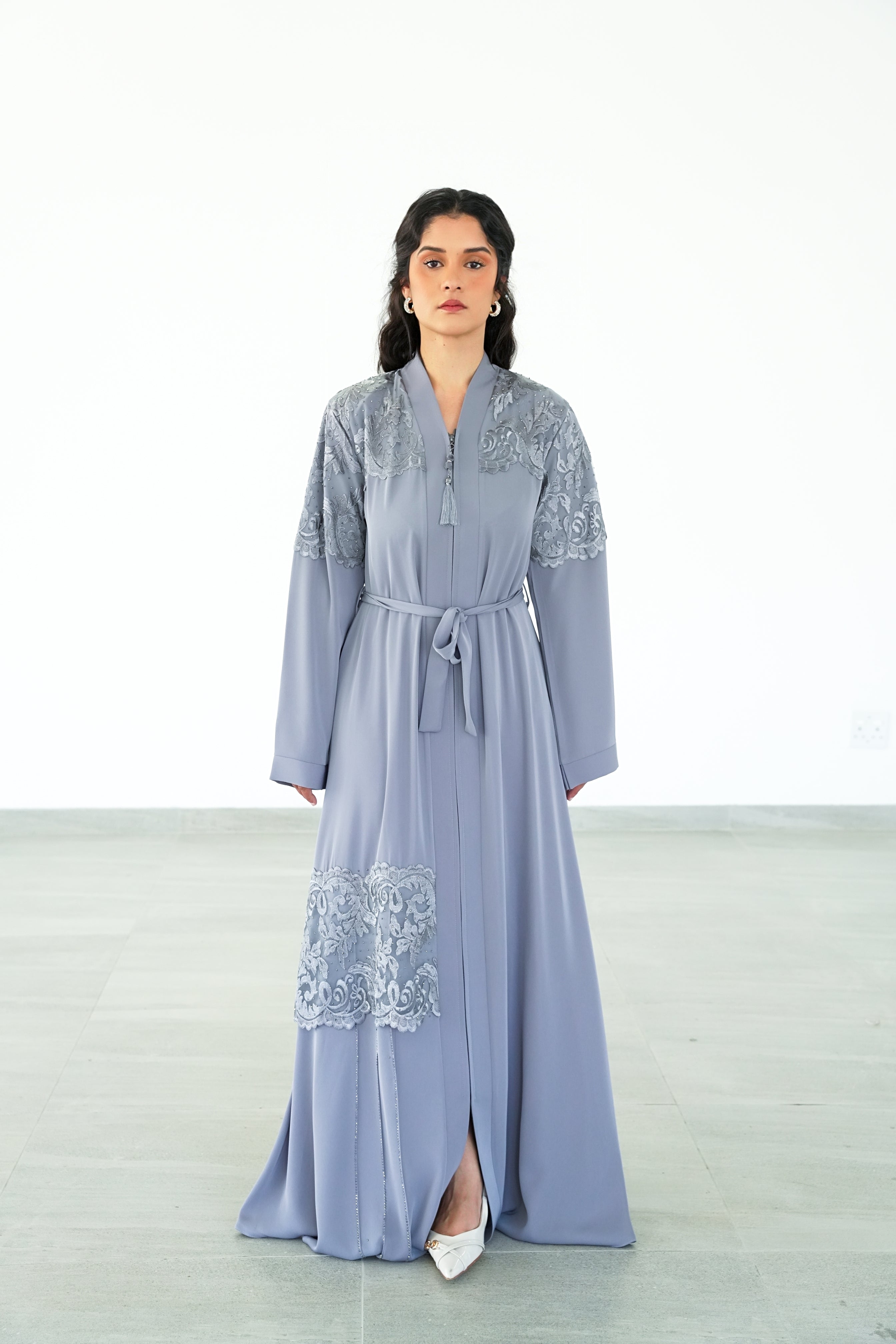 The Slate Chantilly Lace Abaya