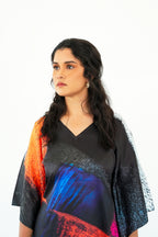 Blue & Magenta Satin Kaftan