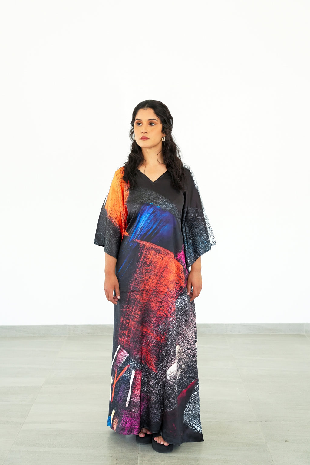 Blue & Magenta Satin Kaftan