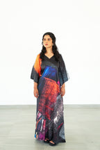 Blue & Magenta Satin Kaftan