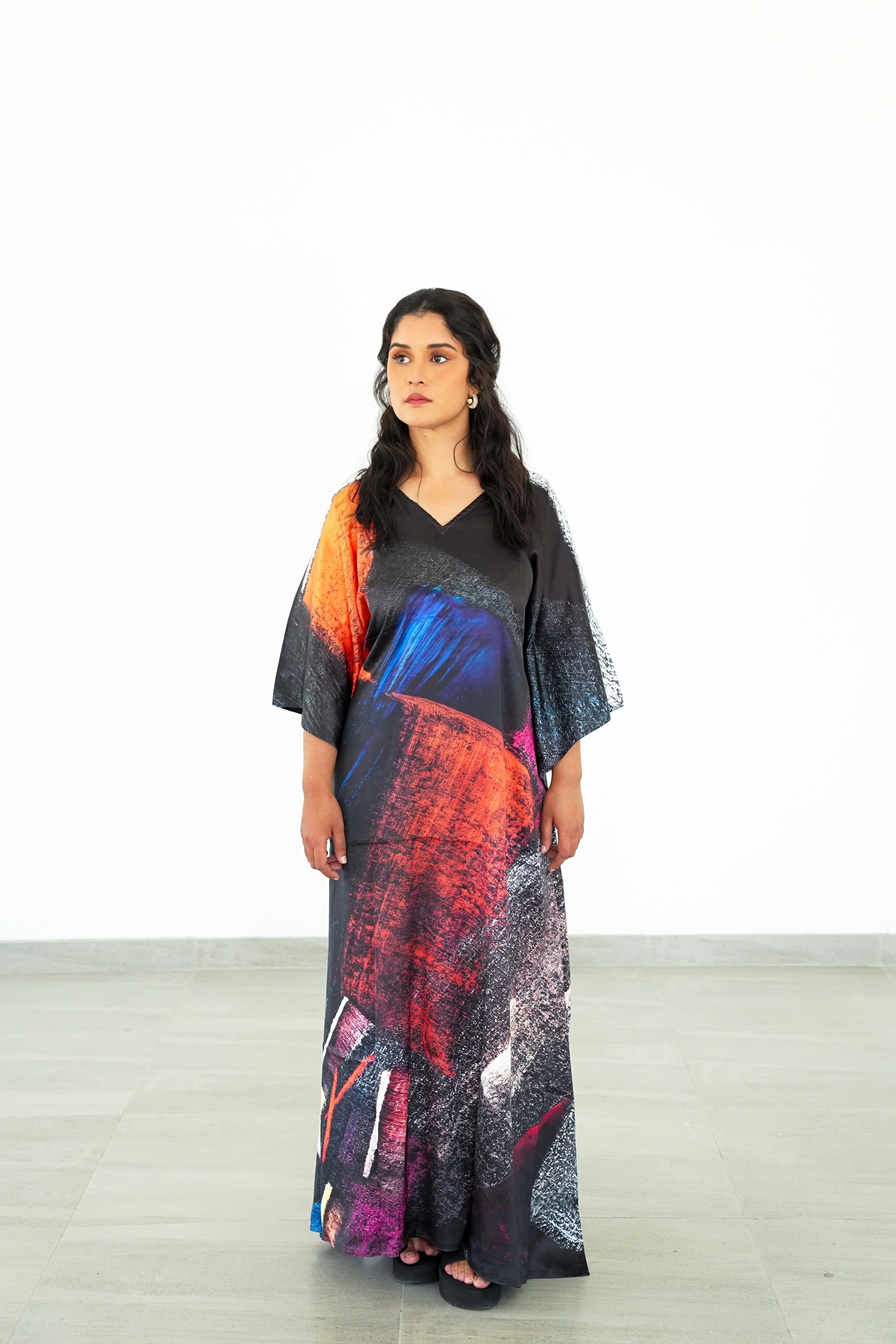 Blue & Magenta Satin Kaftan