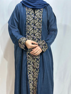 Floral Panel Fringe Open Abaya