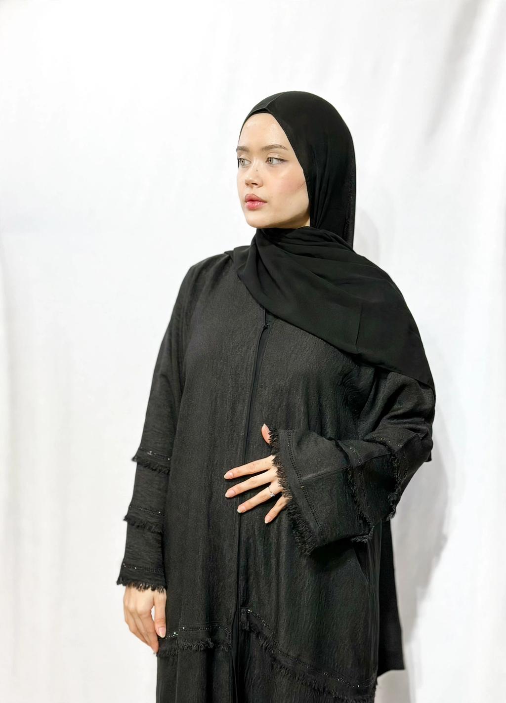 Layered linen abaya