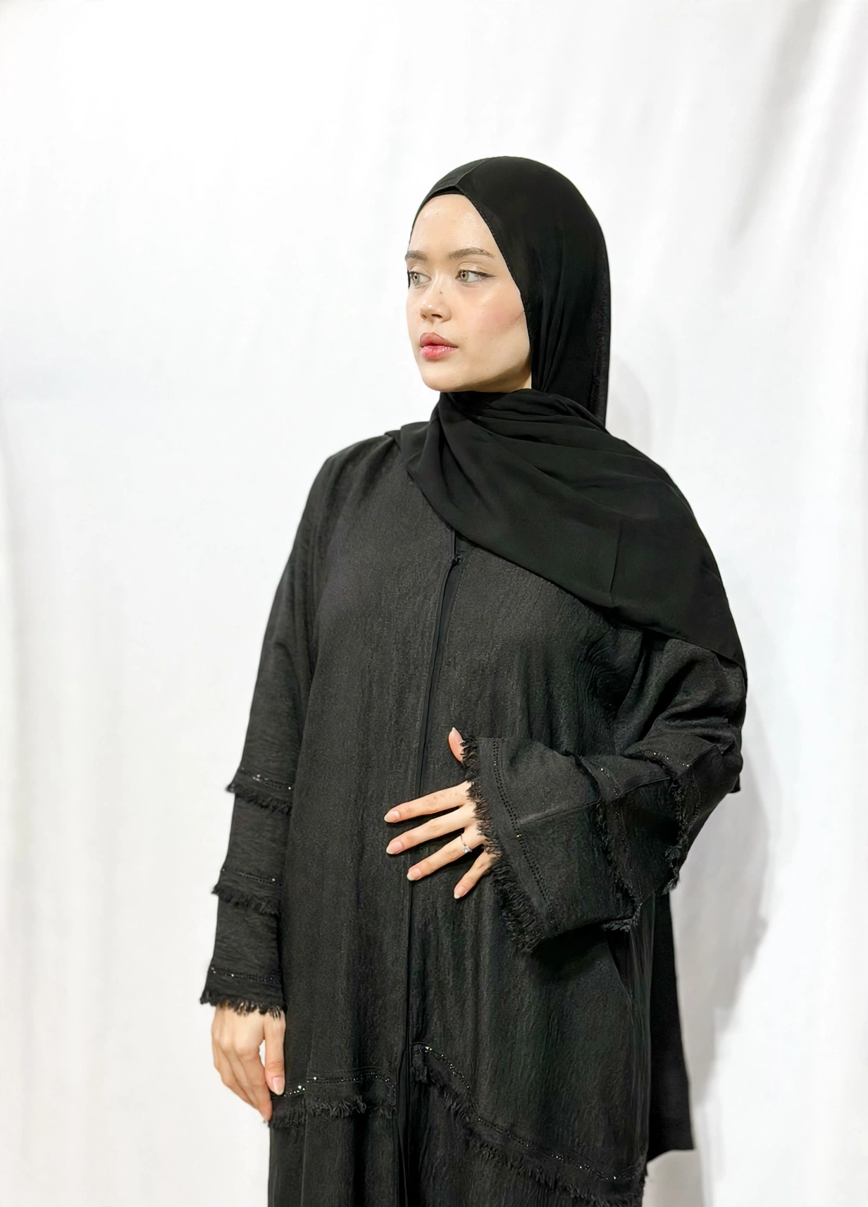 Layered linen abaya
