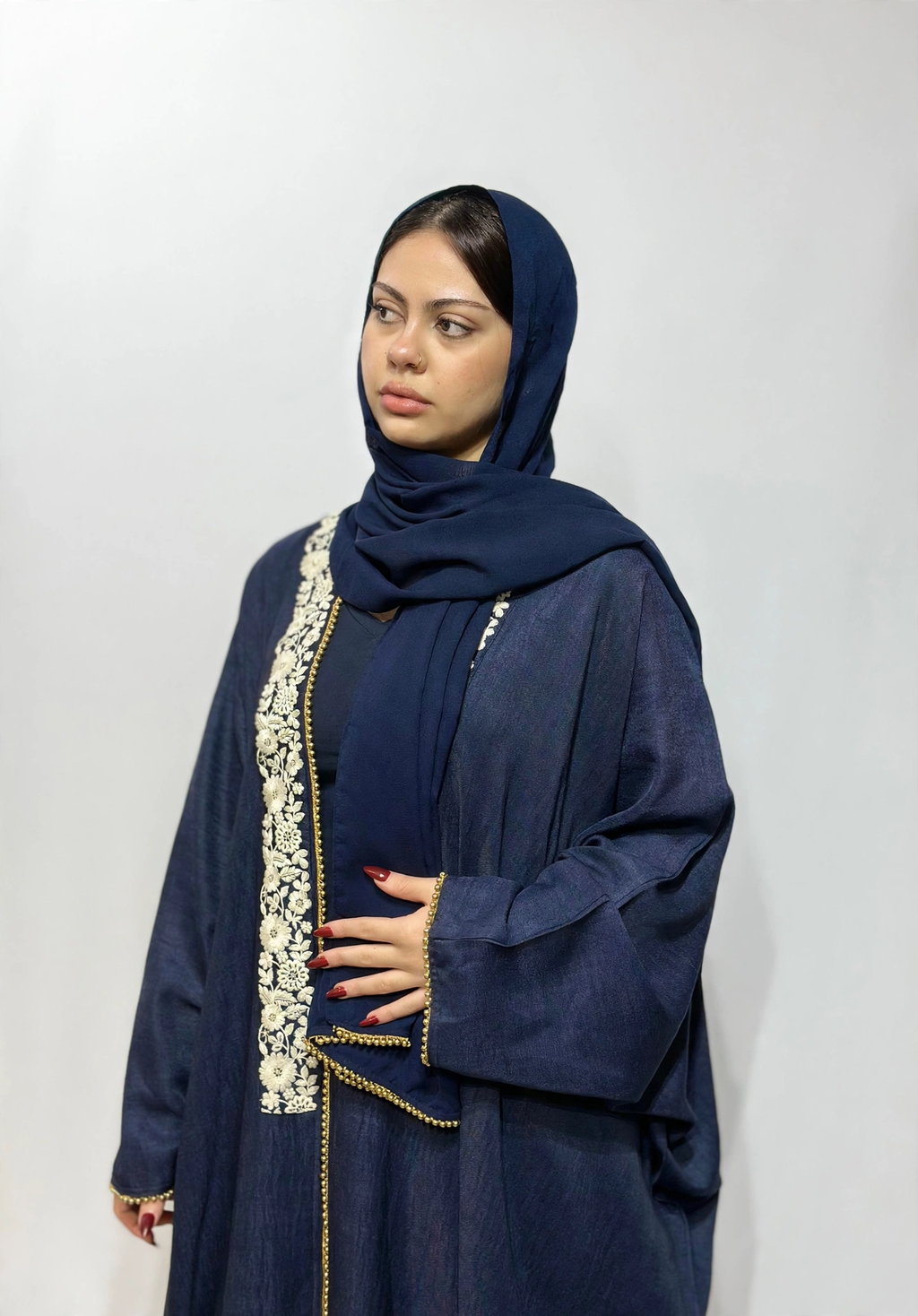 Layla Al Yasmine Floral Embroidered Open Abaya