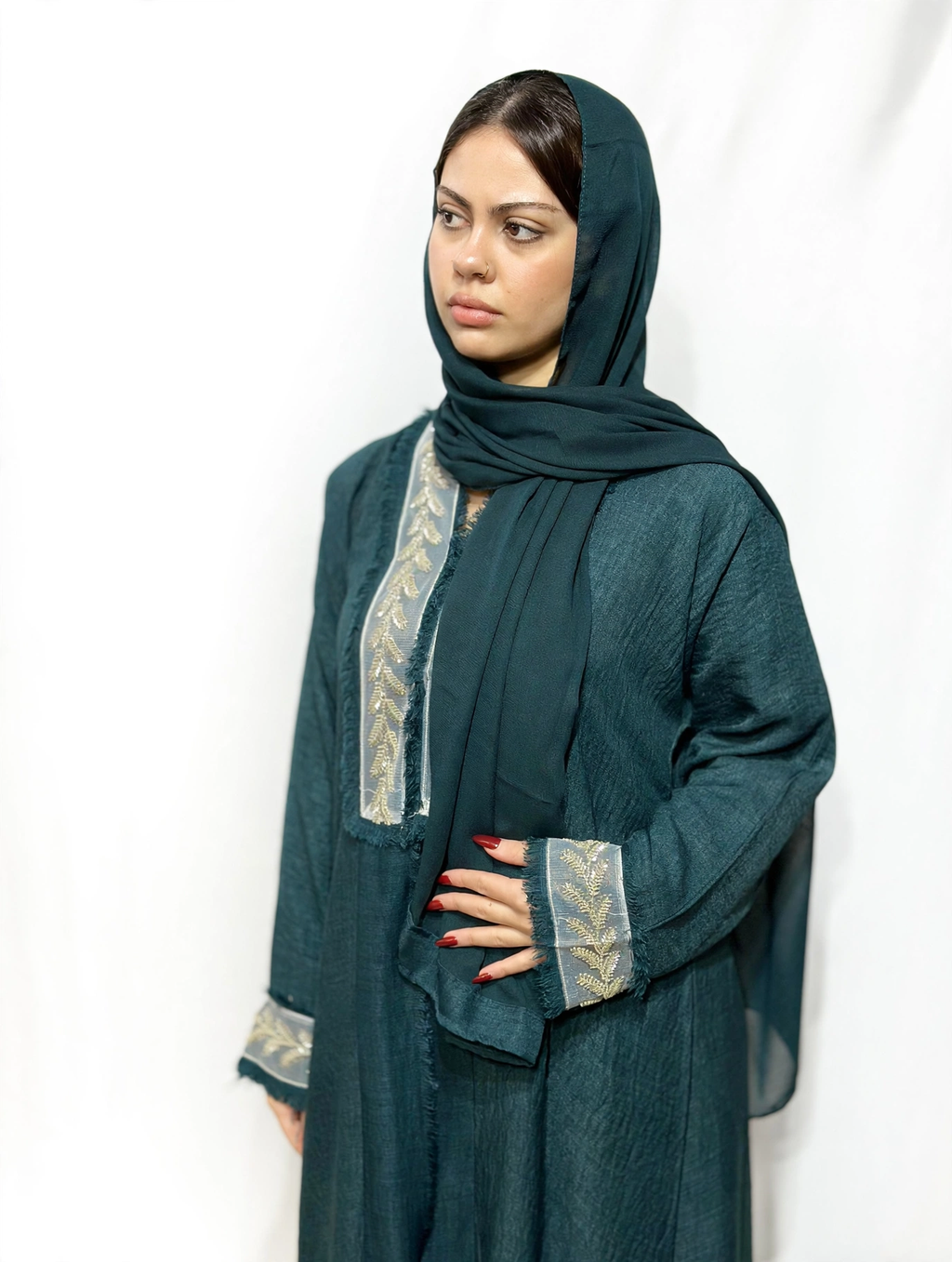 Fringe-Trim Embroidered Abaya