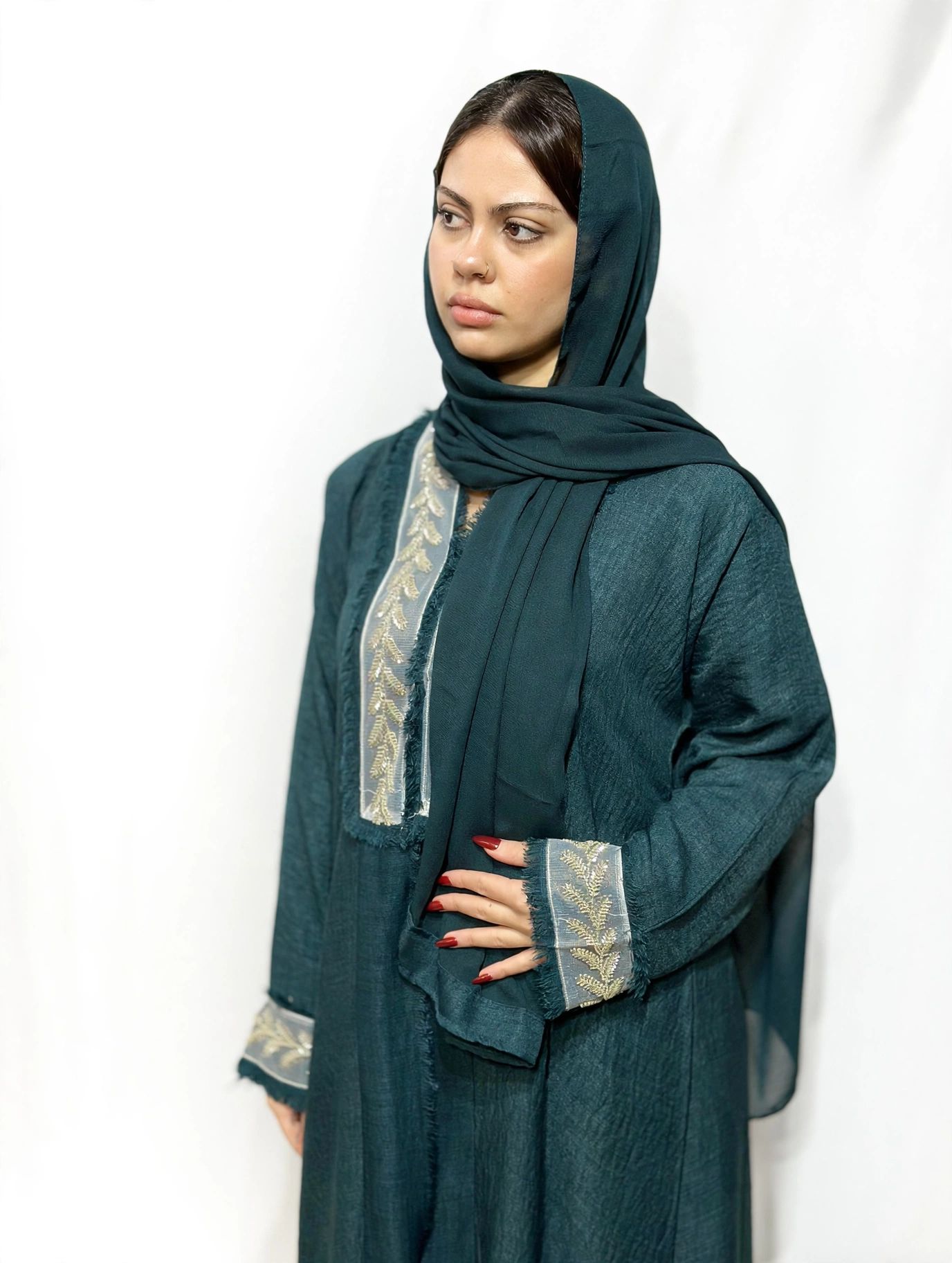 Fringe-Trim Embroidered Abaya