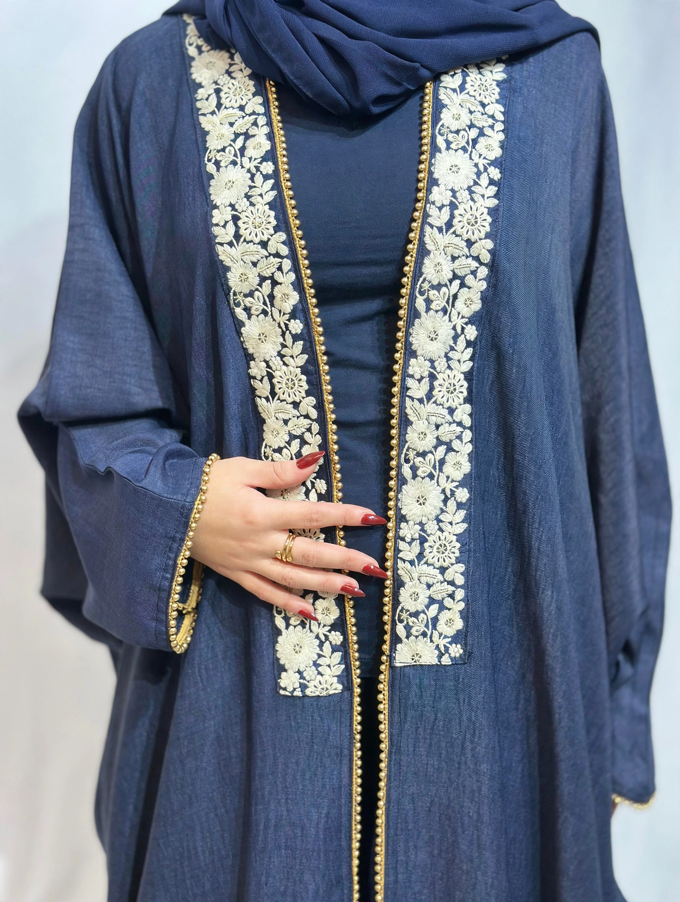 Layla Al Yasmine Floral Embroidered Open Abaya