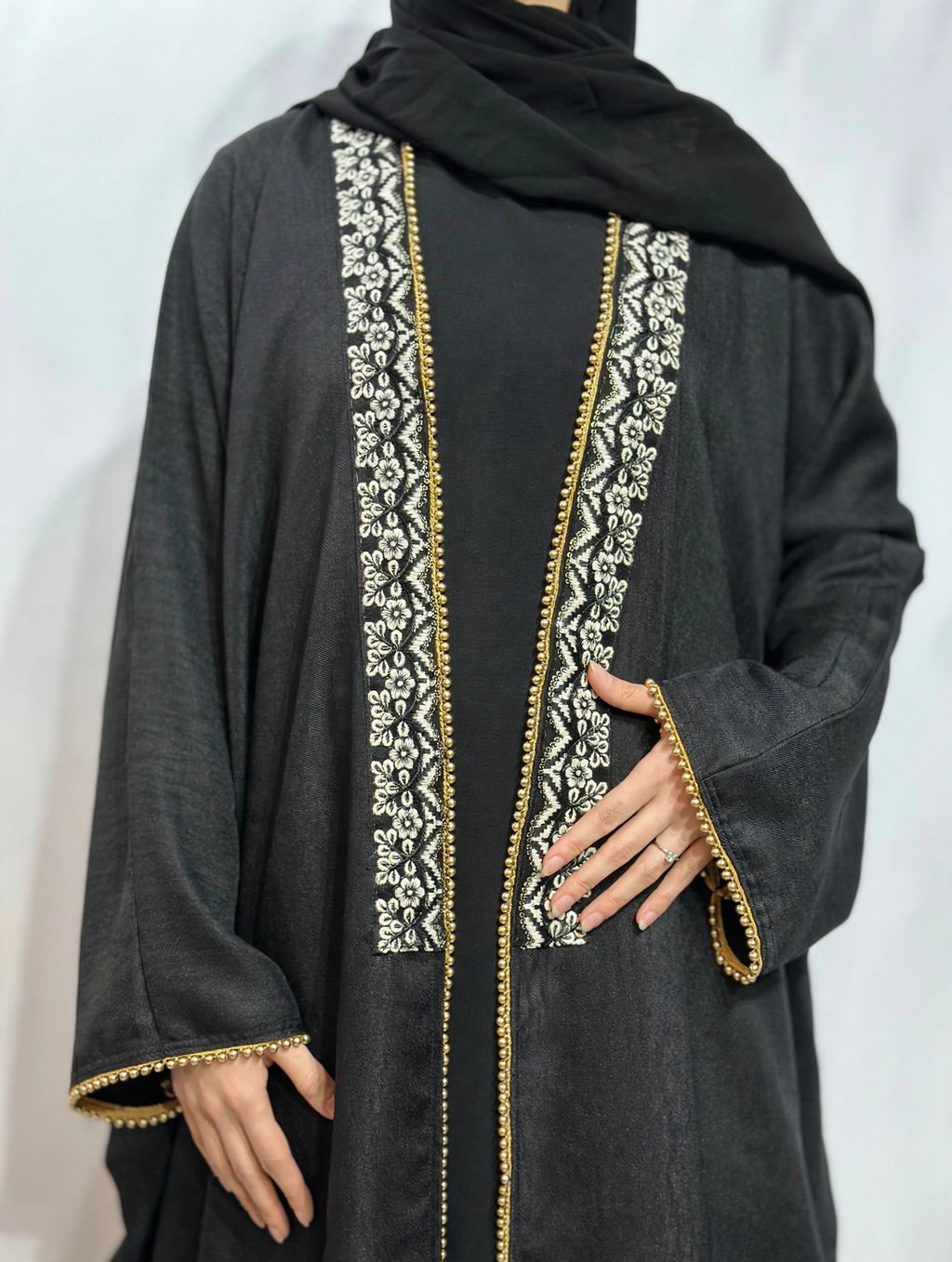 Layla Al Yasmine Floral Embroidered Open Abaya