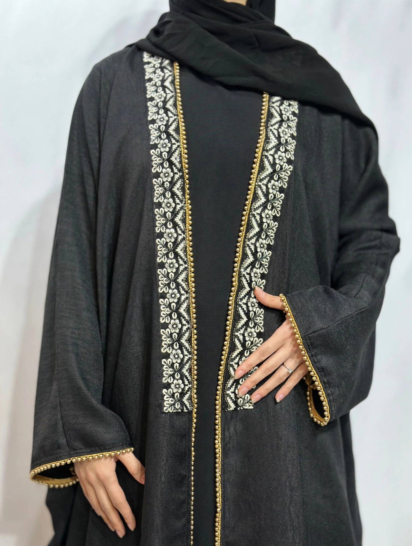 Layla Al Yasmine Floral Embroidered Open Abaya