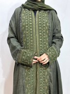 Embroidered linen abaya