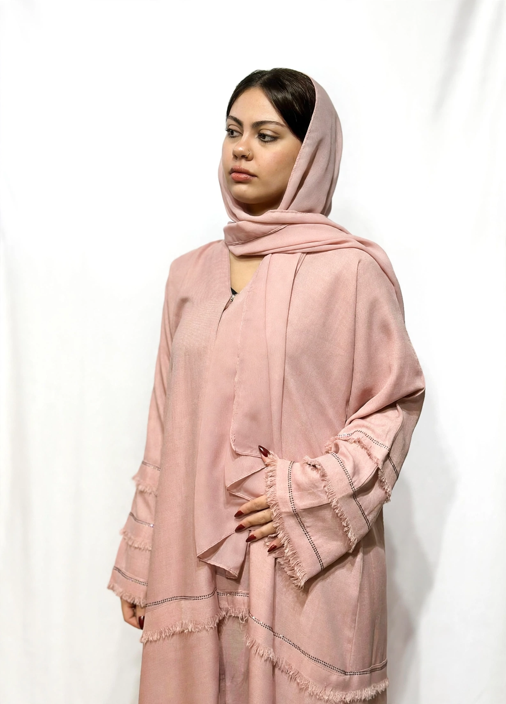 Layered linen abaya