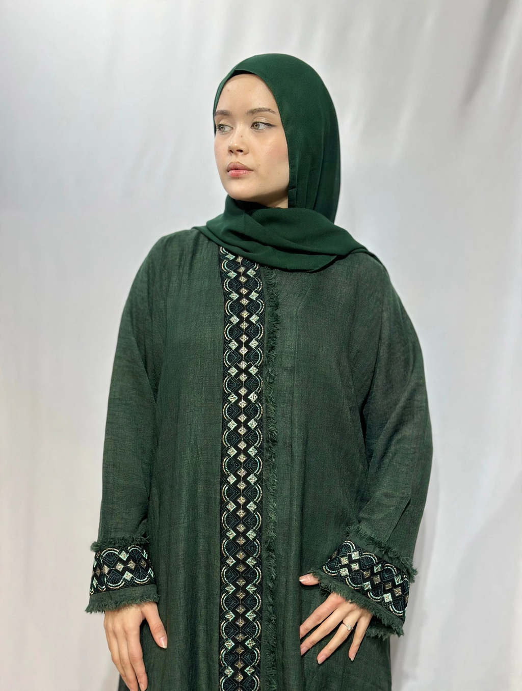 Naseem Al Bahar Geometric Trim Open Abaya