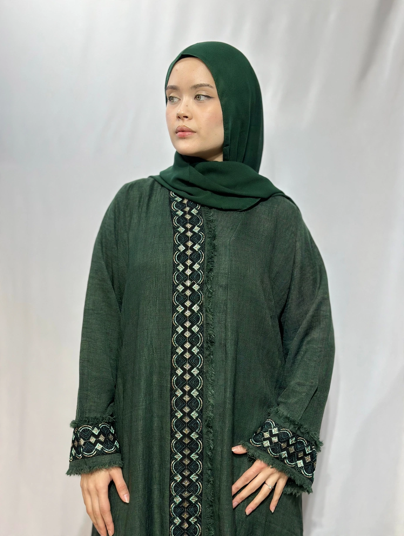 Naseem Al Bahar Geometric Trim Open Abaya