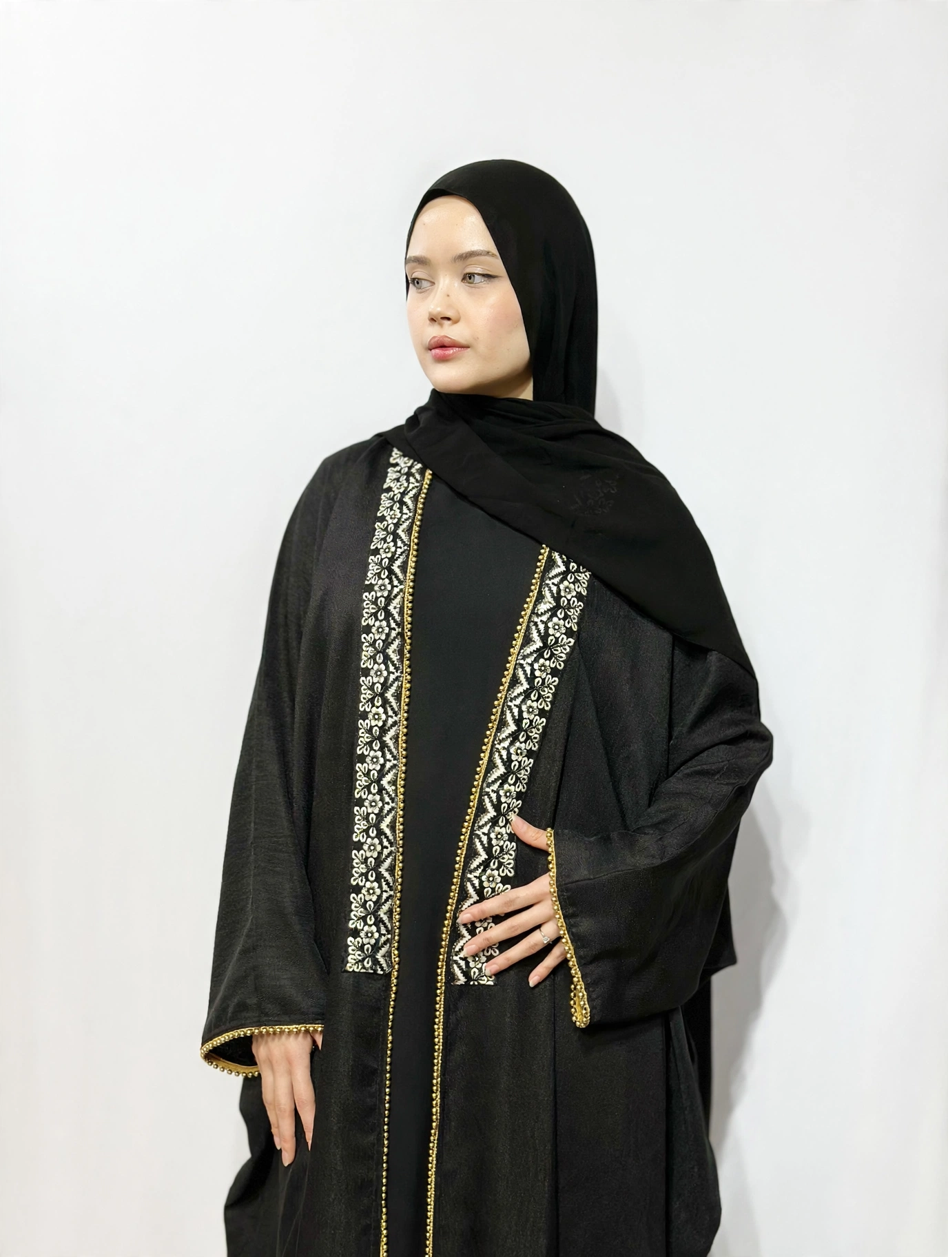 Layla Al Yasmine Floral Embroidered Open Abaya
