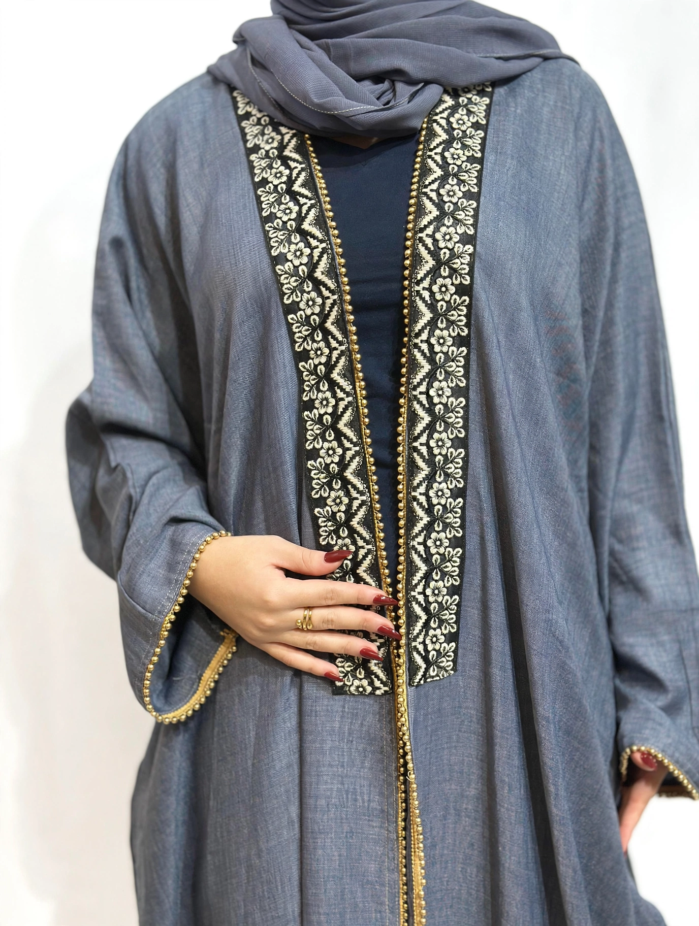 Layla Al Yasmine Floral Embroidered Open Abaya