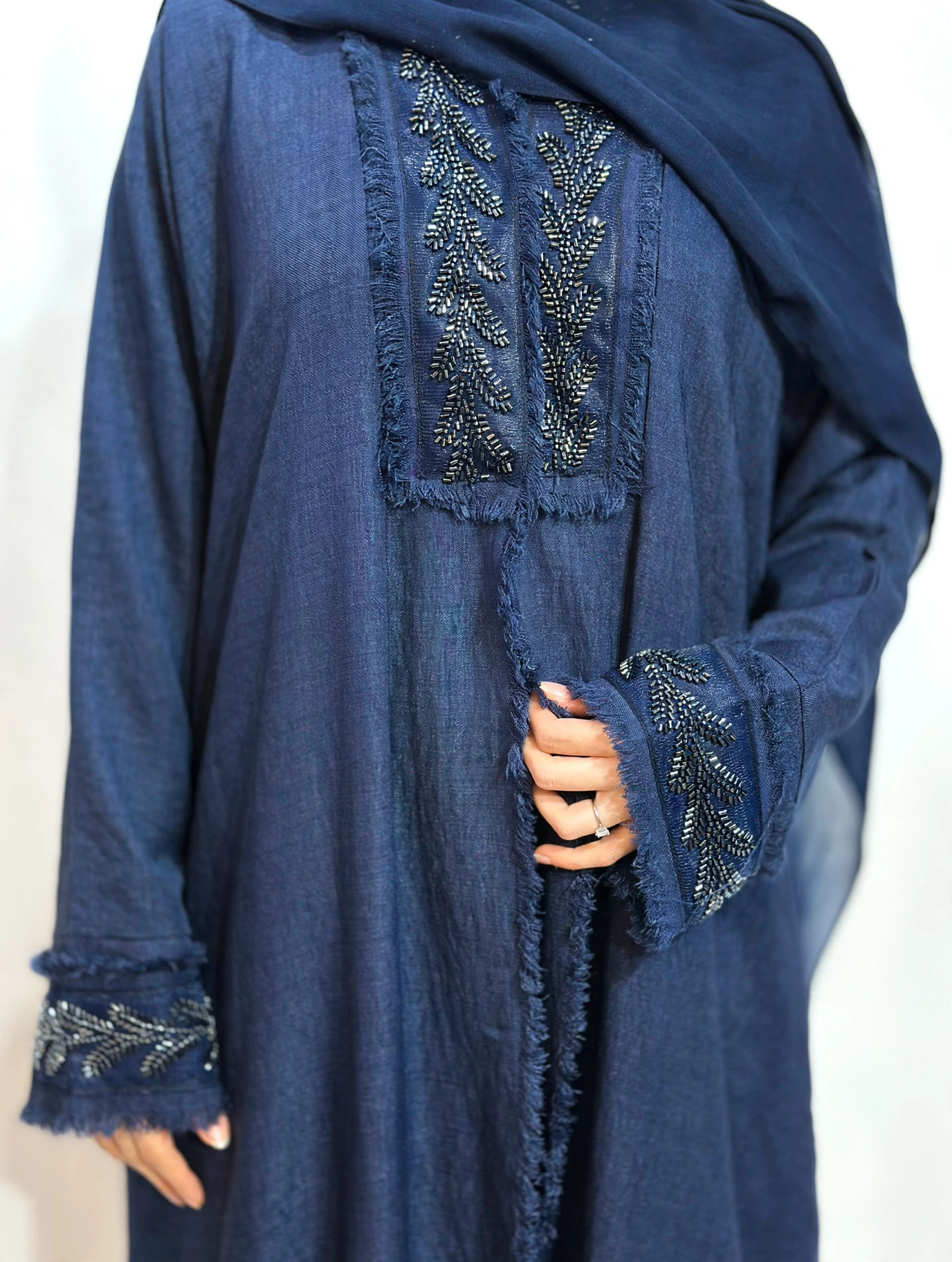 Fringe-Trim Embroidered Abaya