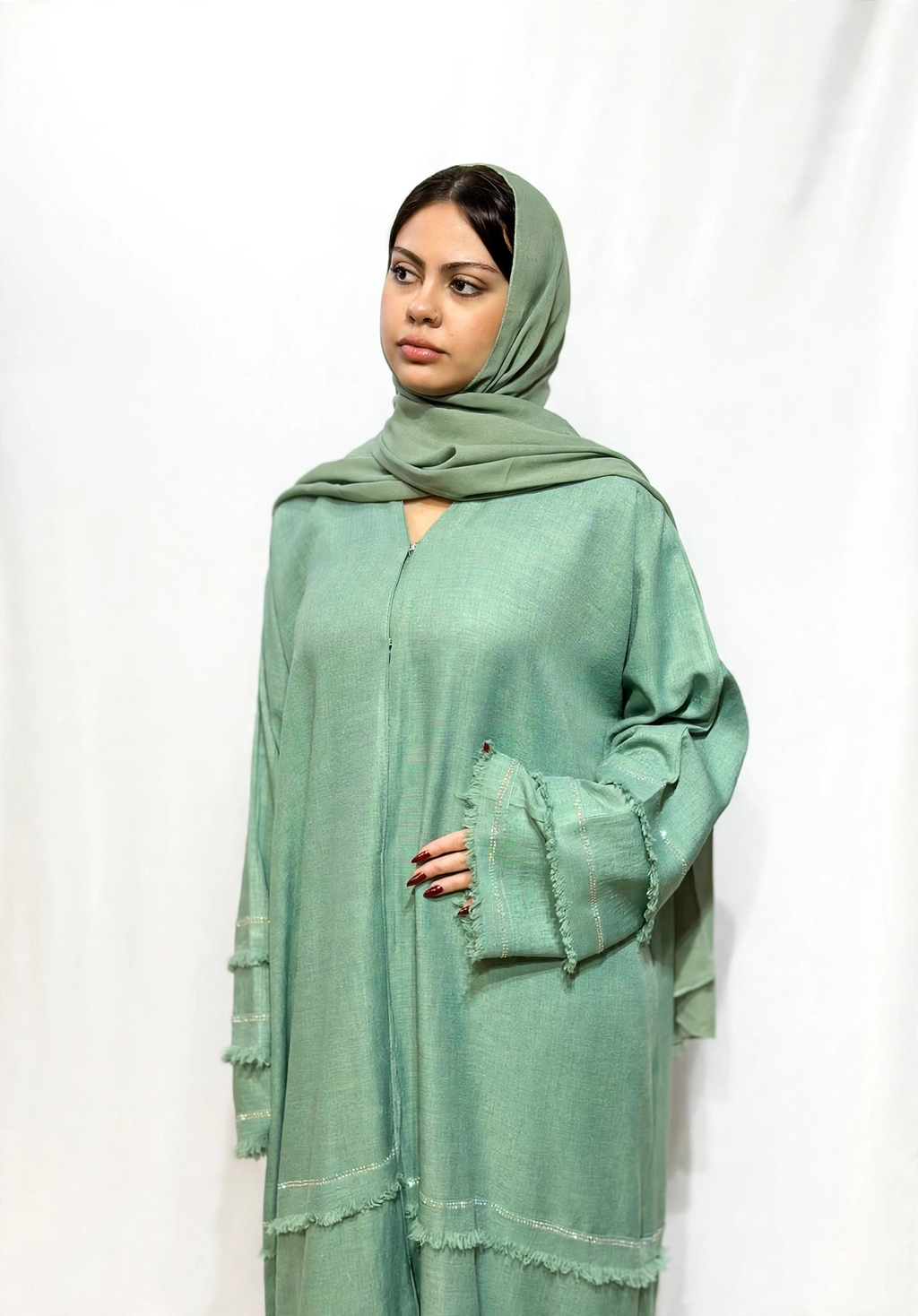 Layered linen abaya