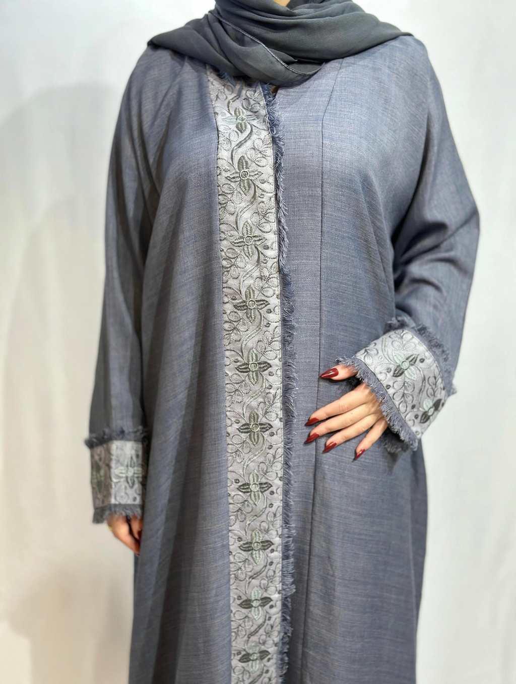 Naseem Al Bahar Geometric Trim Open Abaya