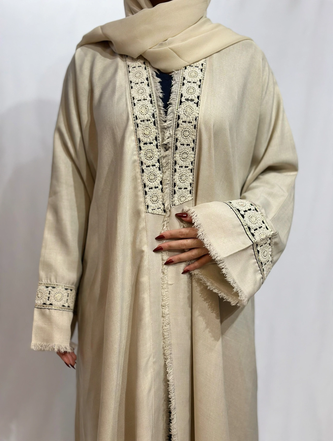 Open Throw Panel Fringe Abaya