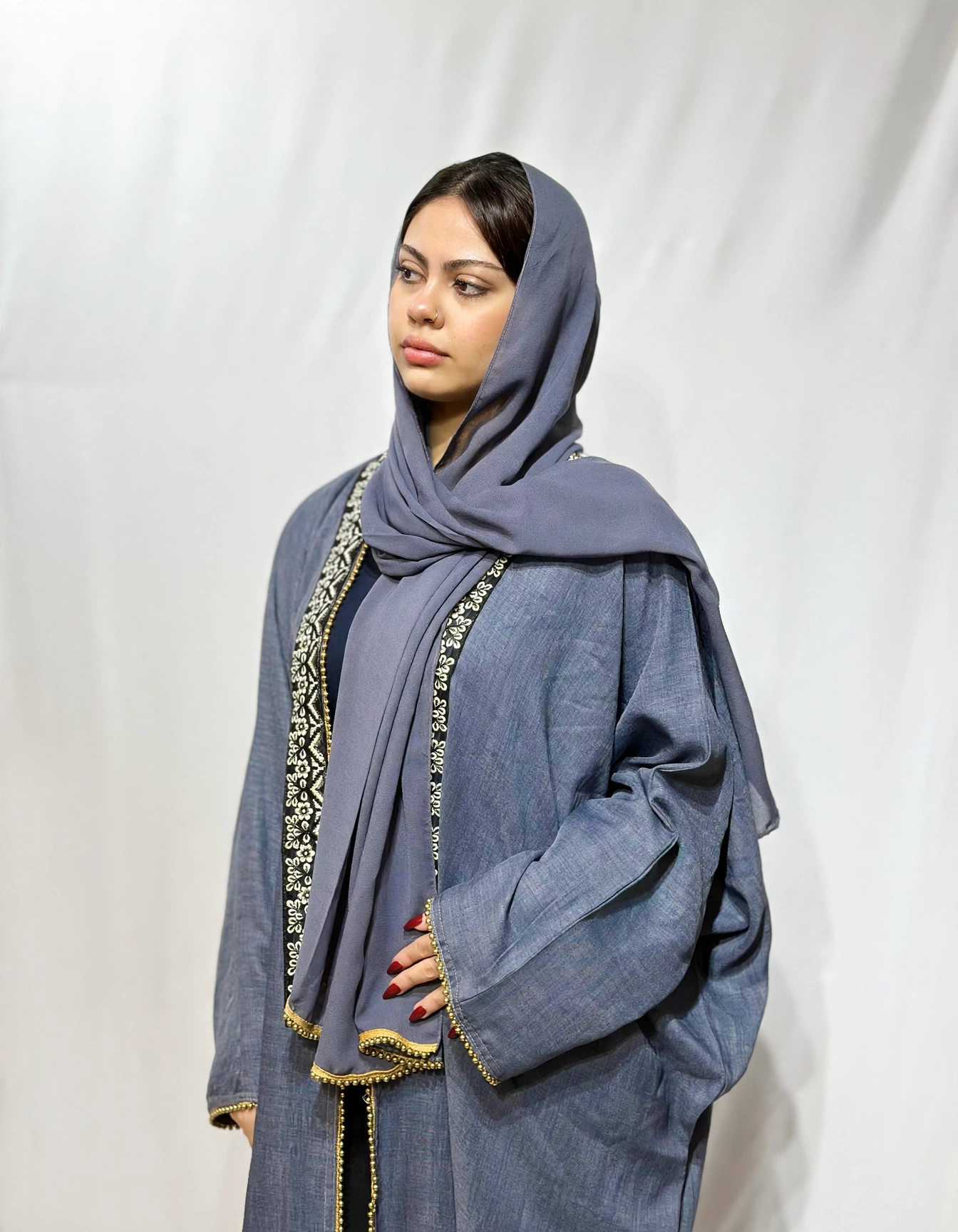 Layla Al Yasmine Floral Embroidered Open Abaya