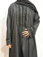 Fringe-Trim Embroidered Abaya